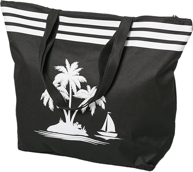 AIREE FAIREE Beach Bag Womens Large Summer Canvas Tote Bags Zip Closure 50 x 38 x 16 CM Palm Tree Pattern