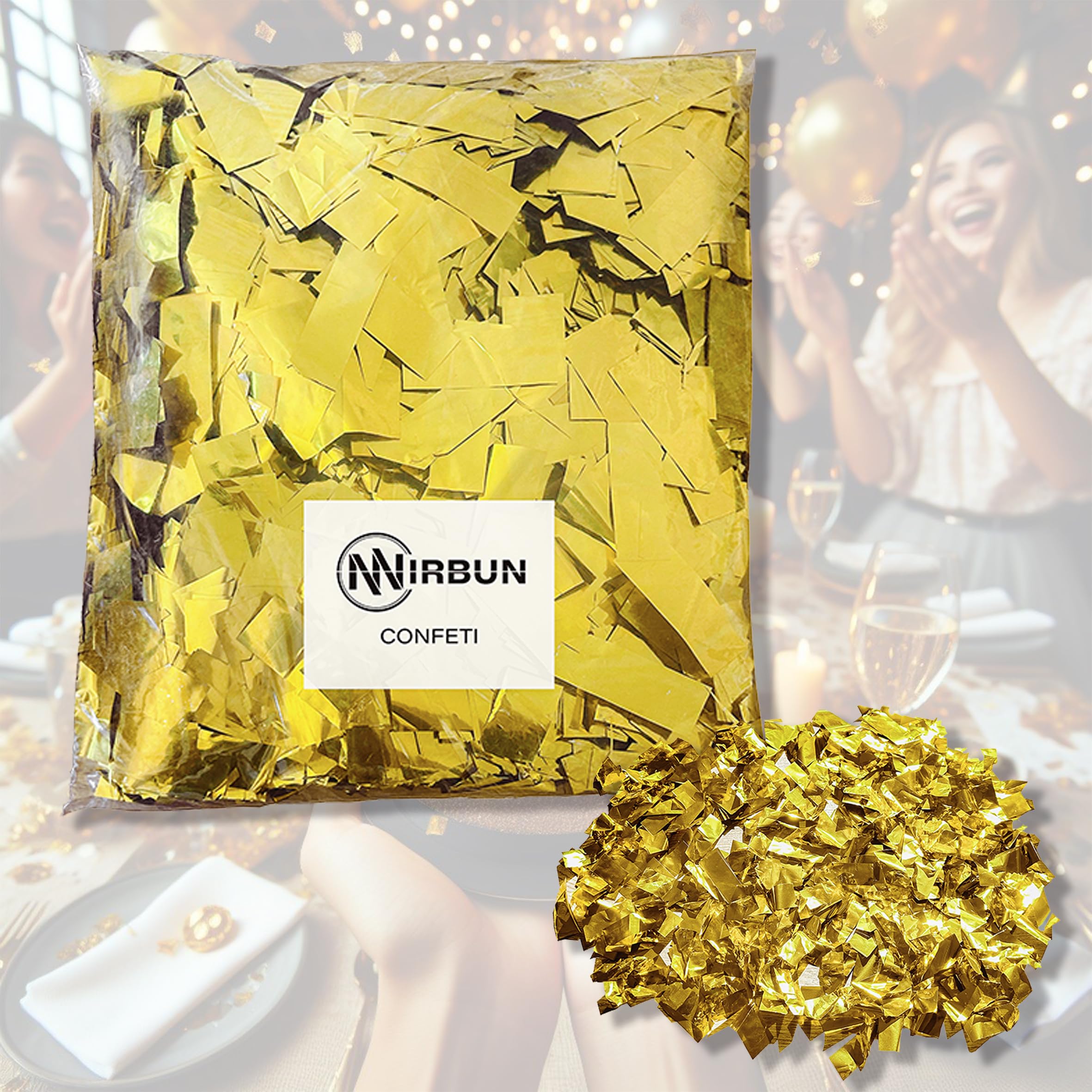 NIRBUN Confeti Dorado 1KG Ideal para Fiesta Boda, Aniversario, Cumpleaños, Decoración Carnaval, Adornos Mesa Fin de año, Piñata - Confeti Oro para Cañón - Confeti boda, Bodas de oro, Bodas de plata