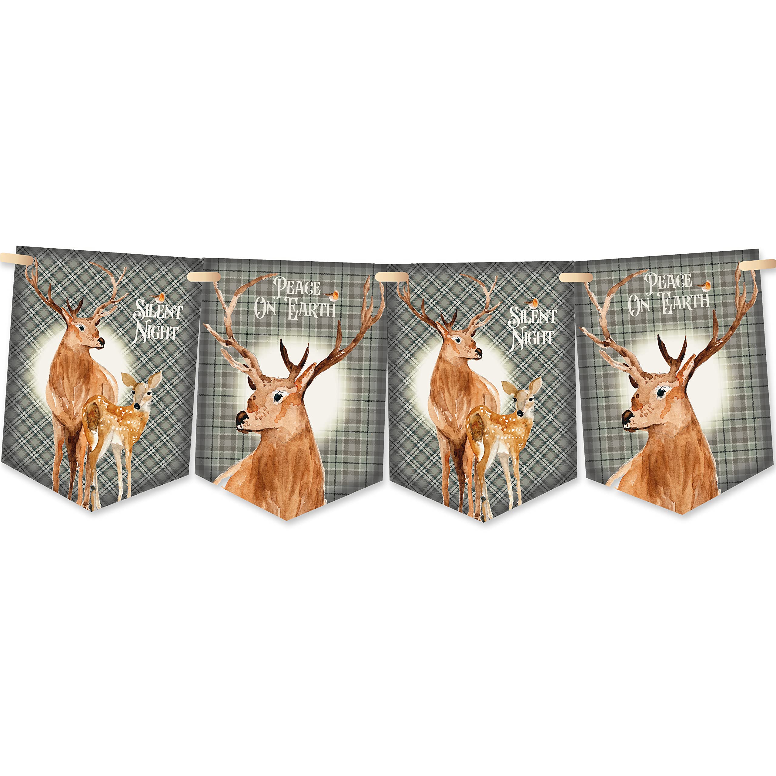 Bunting & Beau Grey Christmas Bunting,Christmas Stags Garland,Christmas Stags Bunting,8 Flags,Christmas Decoration