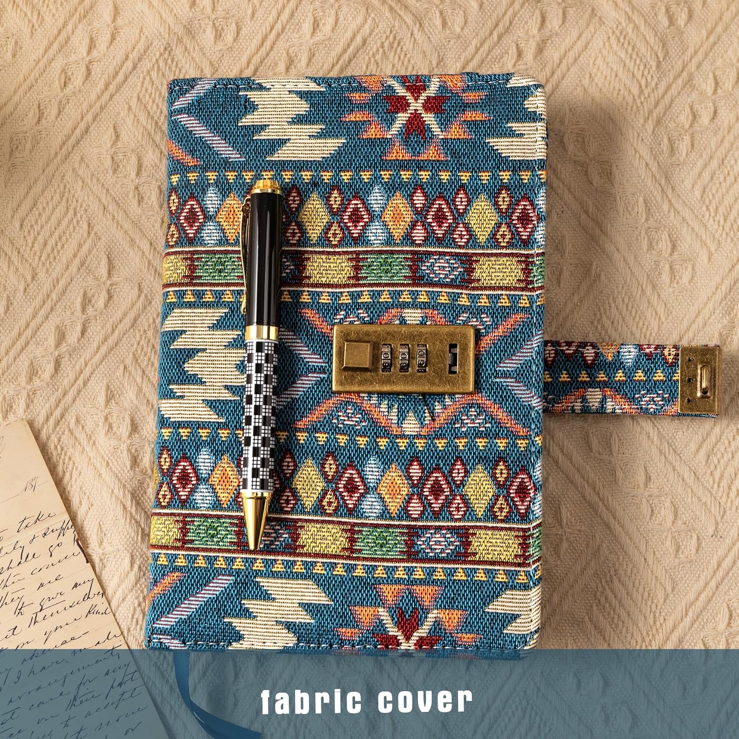 TIEFOSSI Fabric Diary with Lock, Lined Lock journal for Women Men, Aesthetic Diary with Pen, Hardcover Notebook for Journaling Writing Planning, 100 GSM Thick Paper with 224 Numbered Pages