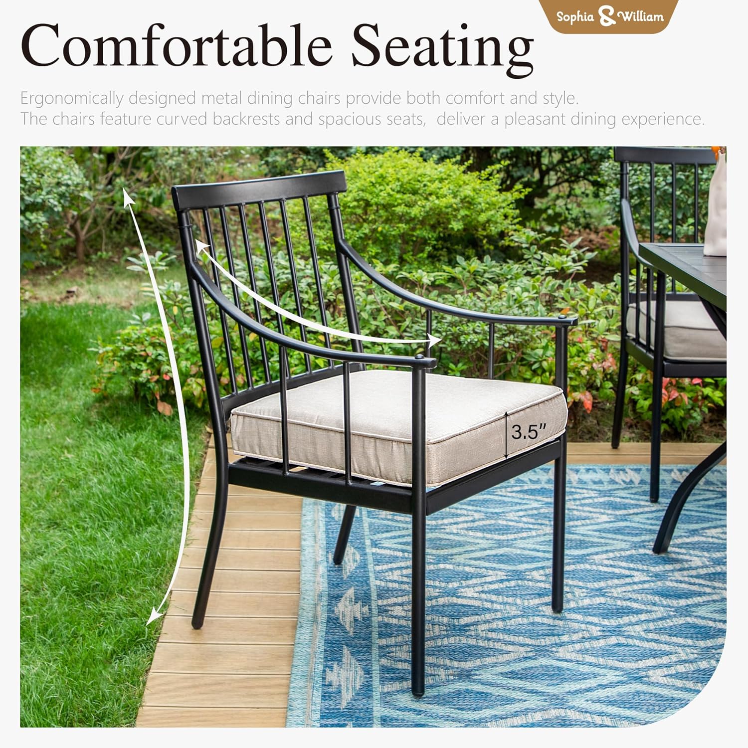 Sophia & William Metal Outdoor Dining Chairs with Seat Cushion, Black Patio Chairs Set of 6, Patio Bistro Conversation Furniture Set for Porch Yard Balcony, Load Capacity: 300lbs