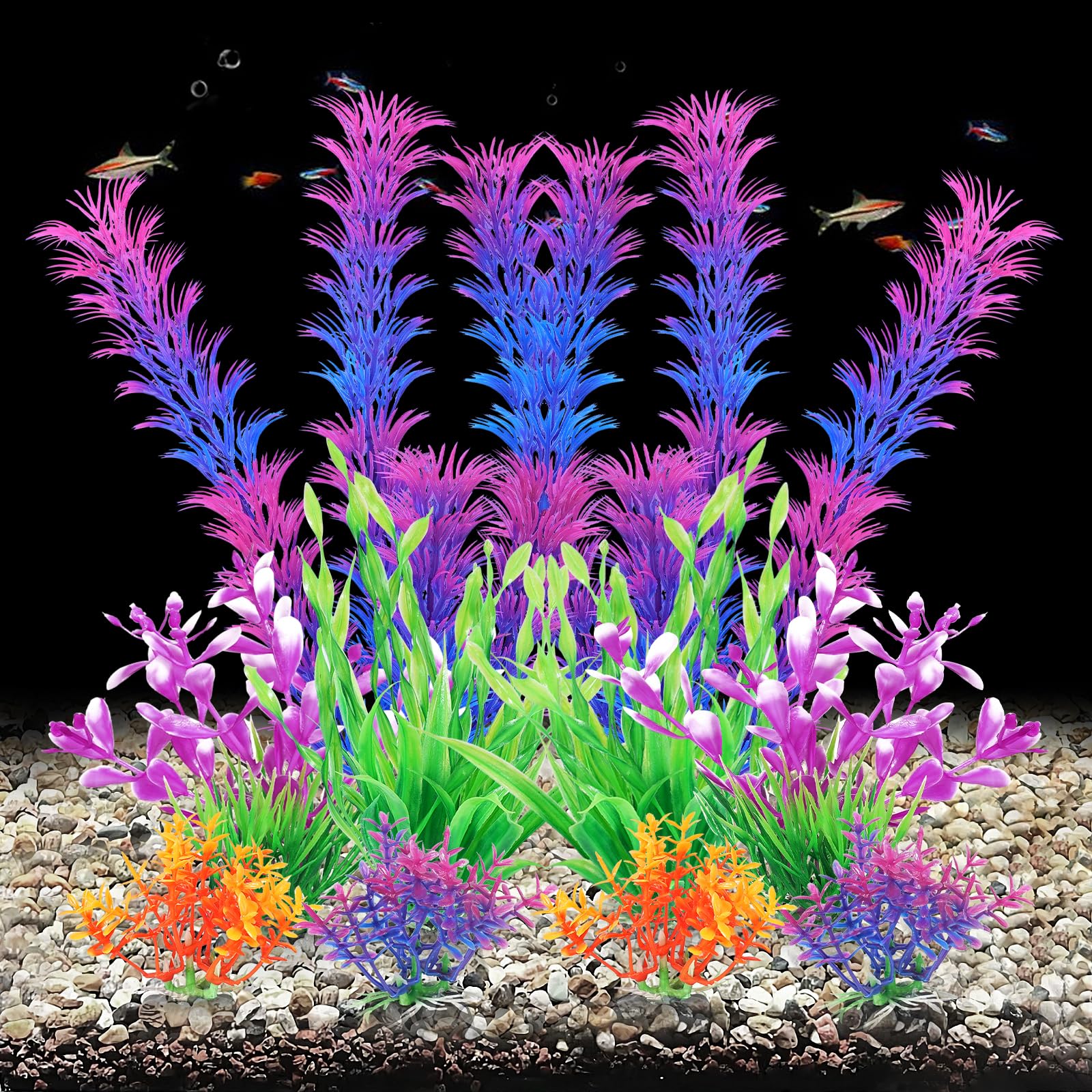 AQUANEAT Artificial Fish Tank Plants, Aquarium Decorations, Purple Plastic Accessories, 10pcs