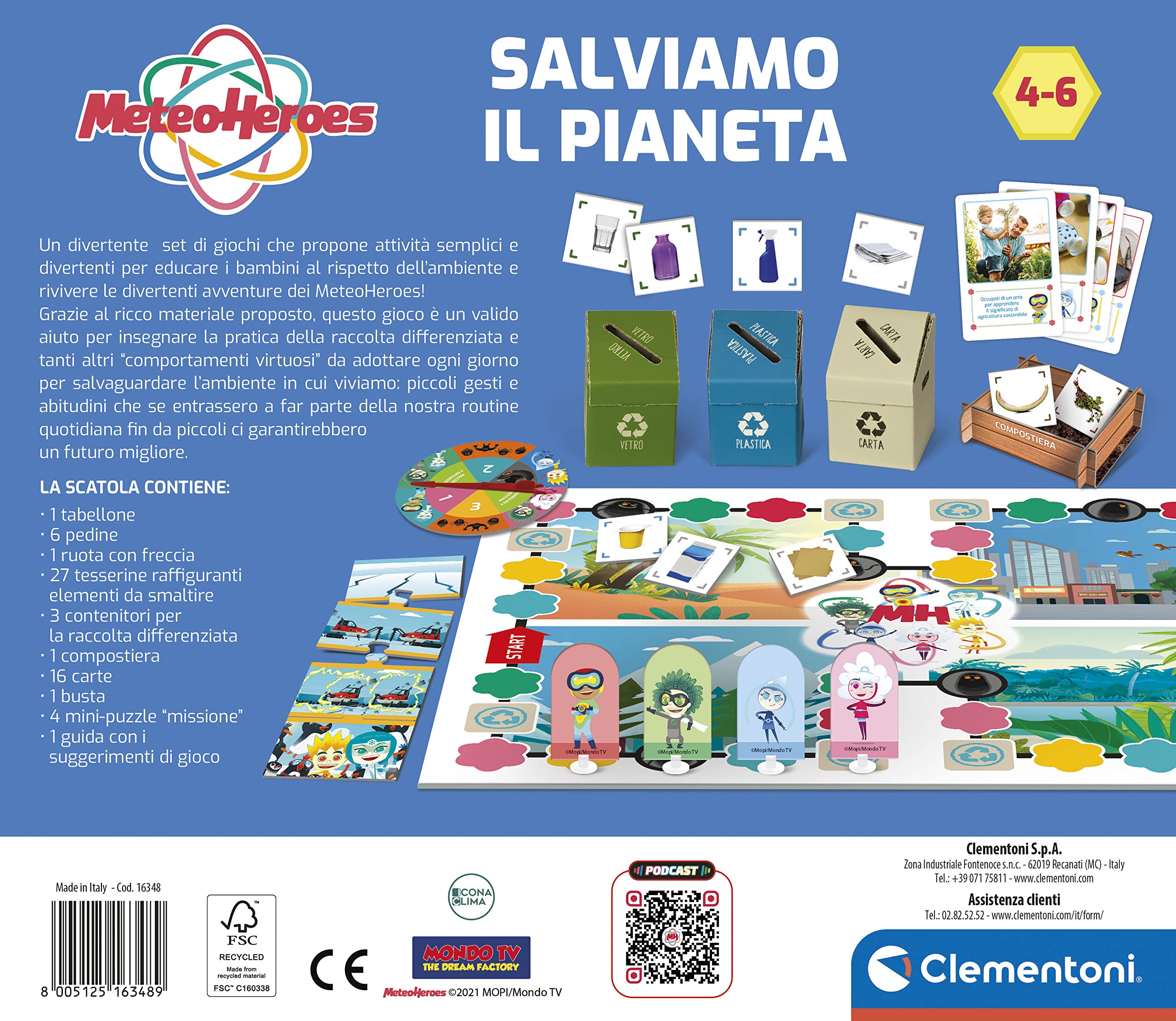 Clementoni - 16348 - Meteo Heroes - Salviamo Il Pianeta, Gioco di logica - Gioco educativo 4 Anni - flashcards - Gioco da Tavolo per Bambini - Play for Future - Made in Italy, Multicolore