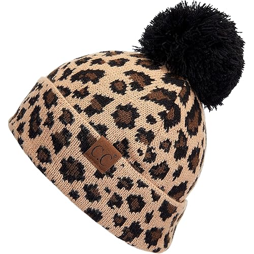 C.C Fur Pom Winter Fall Trendy Chunky Stretchy Cable Knit Beanie Hat