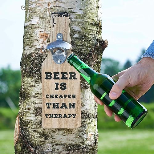 Miniatura 2 de Americana Beer Is Cheap Than Therapy, placa de pared para abrebotellas, estilo silo, madera de panel plano, metal, 11 34 pulgadas de alto, colgador