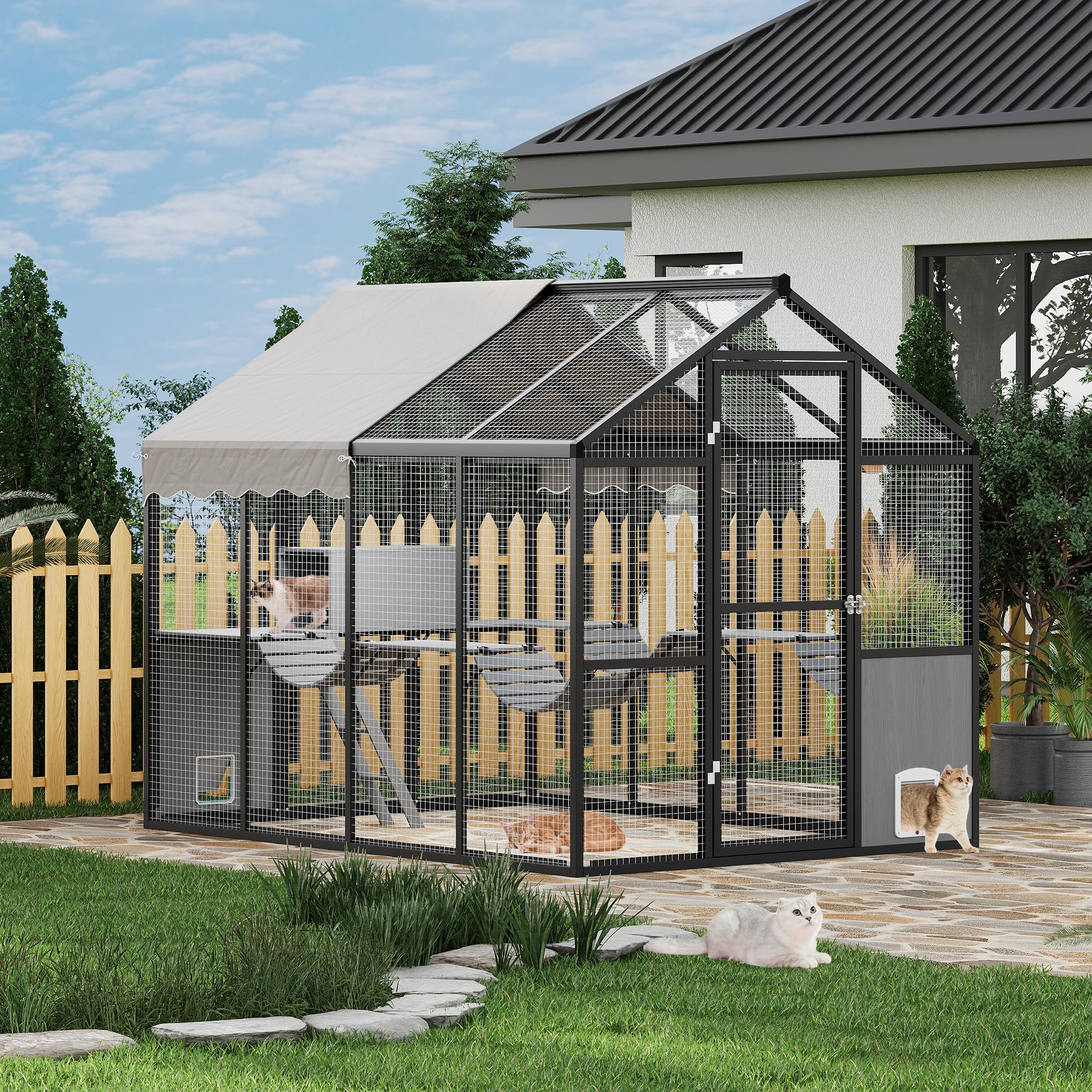 Photo 1 of (partial set)(see all images) Garvee Large Outdoor Cat Enclosure for Multiple Cats - Weatherproof Catio with UV Cover, Platform & Side Door