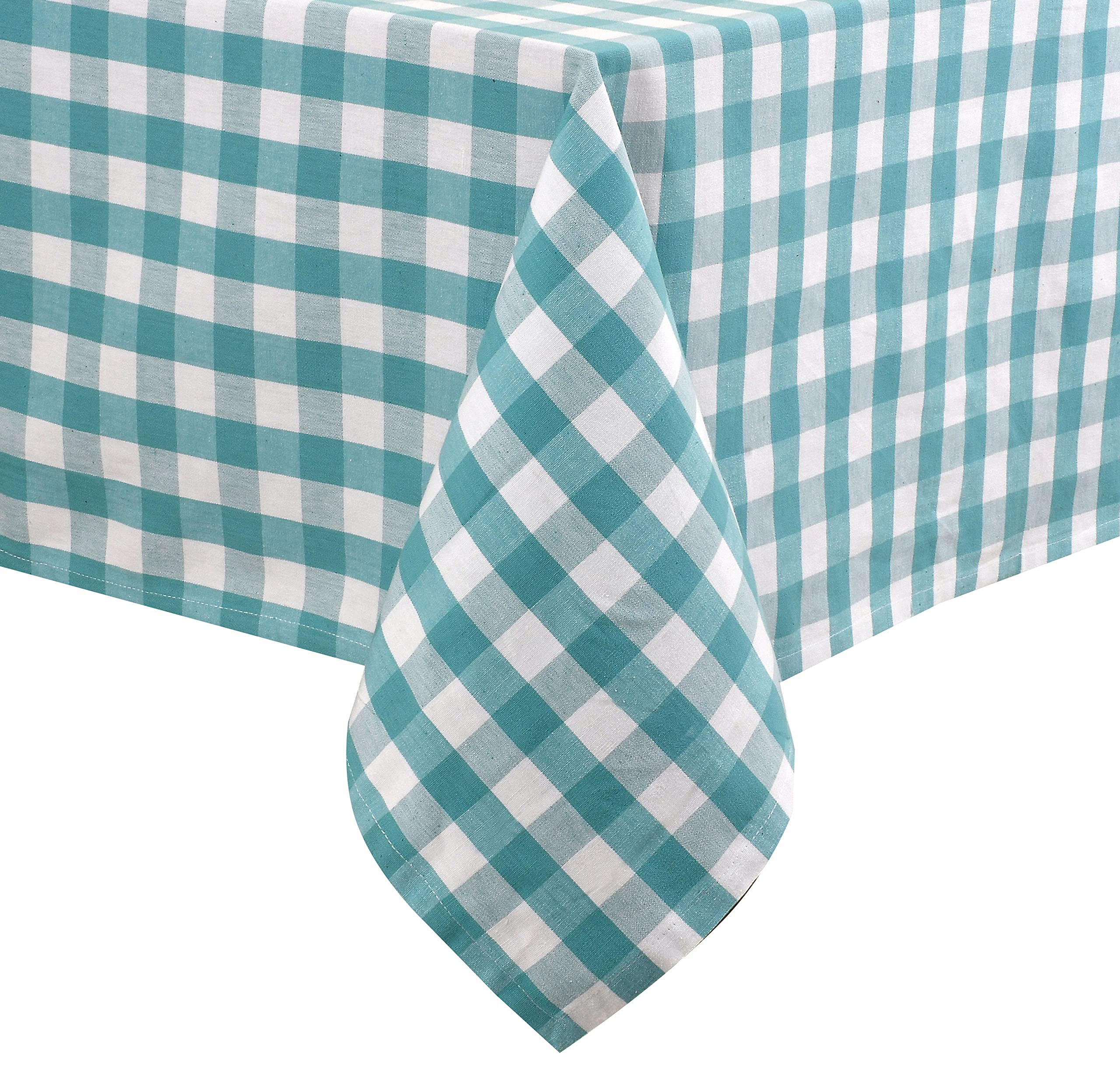 Urban Villa Tablecloth Buffalo Check Table Cloth Tabletop Cover Kitchen Dining Tablecloth 100%Cotton Great Parties Wedding Holiday Dinner Aqua/White Color Rectangle 60X102Inches 8-10 Seats Table Cloth
