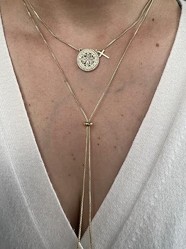 Miniatura 9 de Lariat Necklace for Women, San Benito Necklace, Saint Benedict Necklace, San Benito Lariat Necklace, Gifts for Her, Dainty Long Gold Necklace for