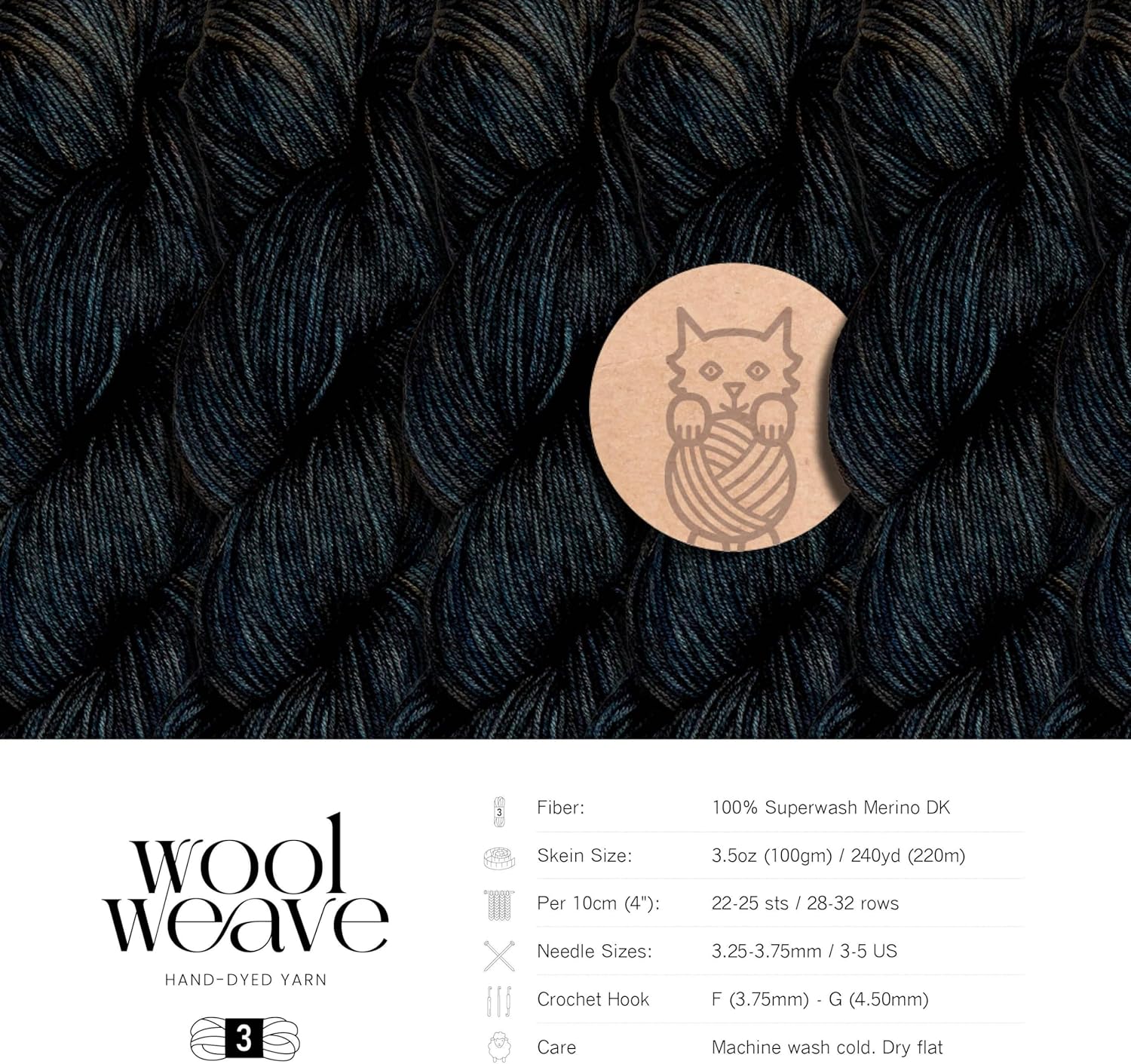 Superwash Merino Wool Yarn for Knitting & Crocheting - Premium Hand Dyed Yarns, 100gr, 240 Yards, Dk Weight - Luxurious & Soft Black Variegated Yarn