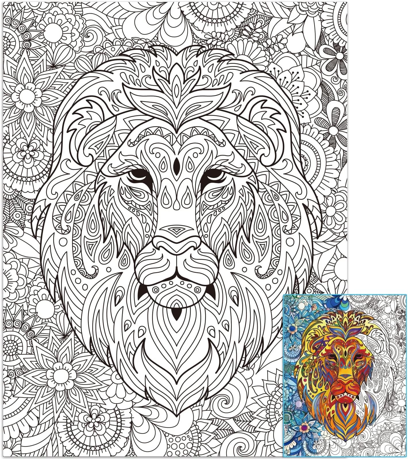 ZOIIWA Lion Giant Coloring Posters for Kids Adults Large Lion Coloring Poster 39.37×51.96 Inch Jumbo Mandala Coloring Posters for School Classroom Family Office Art Craft Activities