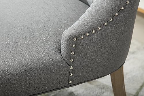 Miniatura 15 de Juego de sillas Roundhill Furniture, 2 sillas de madera maciza, sillón orejero con cabezas de clavos Carbón vegetal,Blanco, "Bronceado,Gris