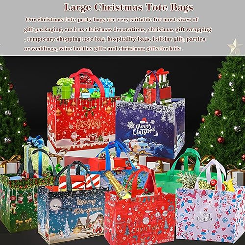 Miniatura 4 de Paquete de 18 bolsas de regalo de Navidad, bolsas de Navidad con asas, bolsas de compras medianas no tejidas para regalos de Navidad, suministros de