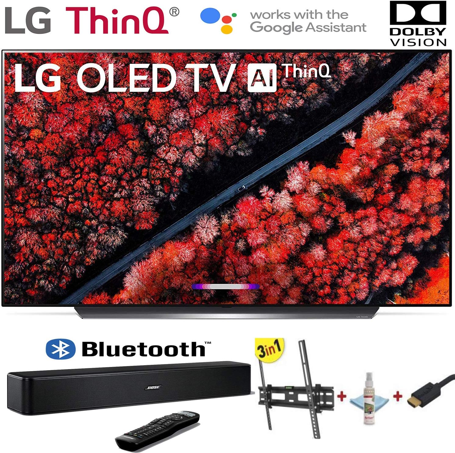 LG Electronics OLED55C9PUA C9 Series 55" 4K Ultra HD Smart OLED TV (2019) w/Bose Solo 5 TV Sound System w/3 in 1 Wall Mount kit- Wall Mount, HDMI Cable, TV Cleaning Kit - LG Authorized Dealer