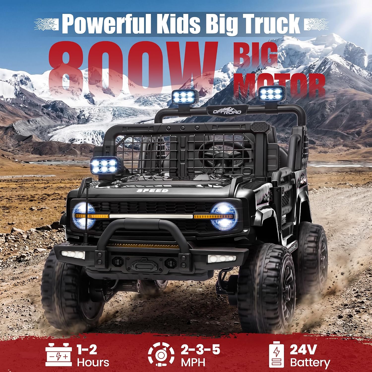 24V Ride On Toys for Big Kids, 4WD Ride On Car Truck w/21 Spacious 2 Seater, Remote Control, Shock Absorbers, Bluetooth, 3 Speed, Electric Ride on Toys Car Vehicle for Kids Age 4-8