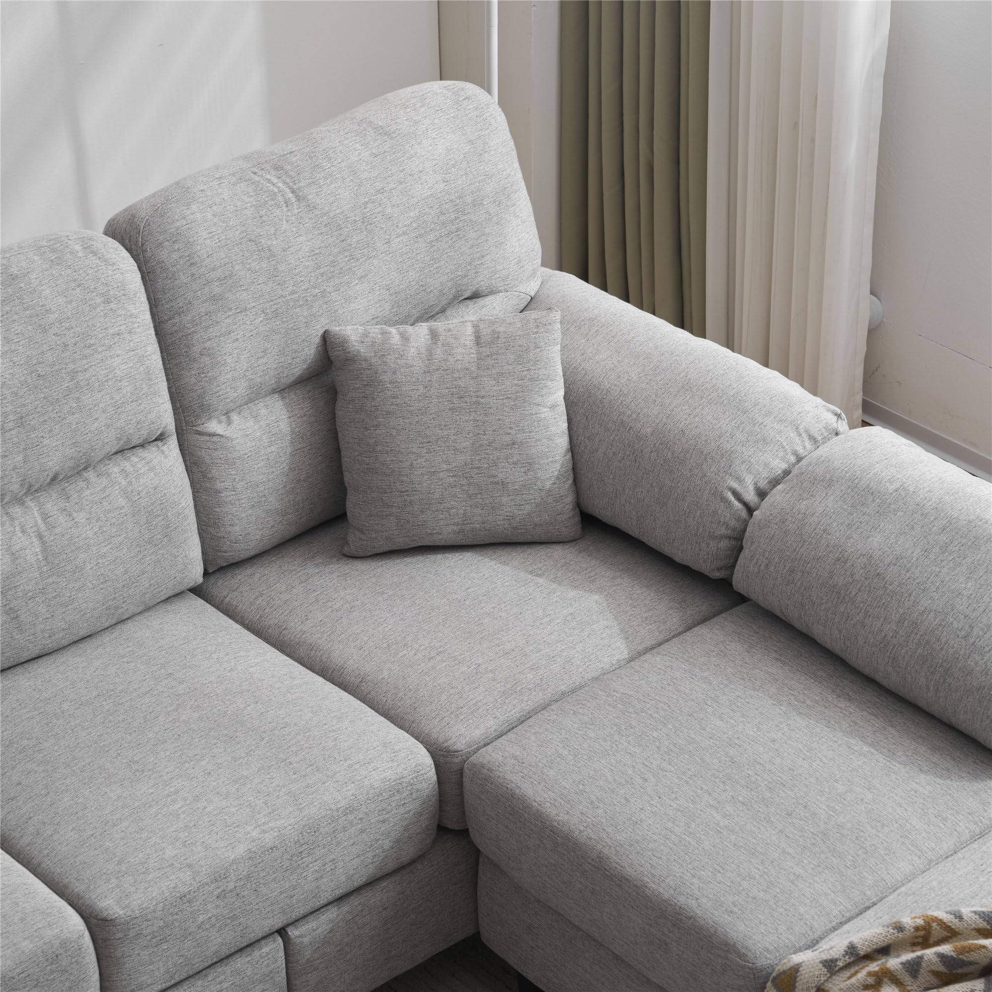 グレー L字型ソファ 5つのクッション付き Amazon｜L字型ソファセット 5人掛け クッション付き 分割可能 2-5人用