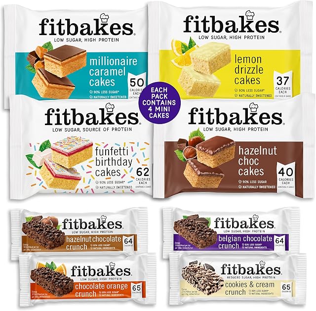 Fitbakes Low Sugar High Protein Cakes & Bars, Selection of 8, Healthy Snacks for Weight Loss Diet, Protein Snacks Keto Snacks, Low Carb Snacks Diabetic Cakes, Diabetic Food, Diabetic Treats, Fit Bake