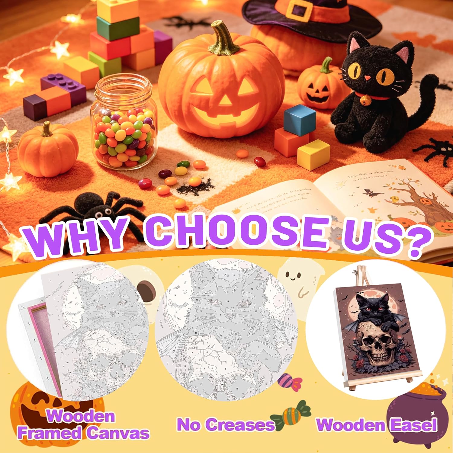 Halloween Paint by Numbers for Adults with Framed Canvas - Wooden Easel image 3