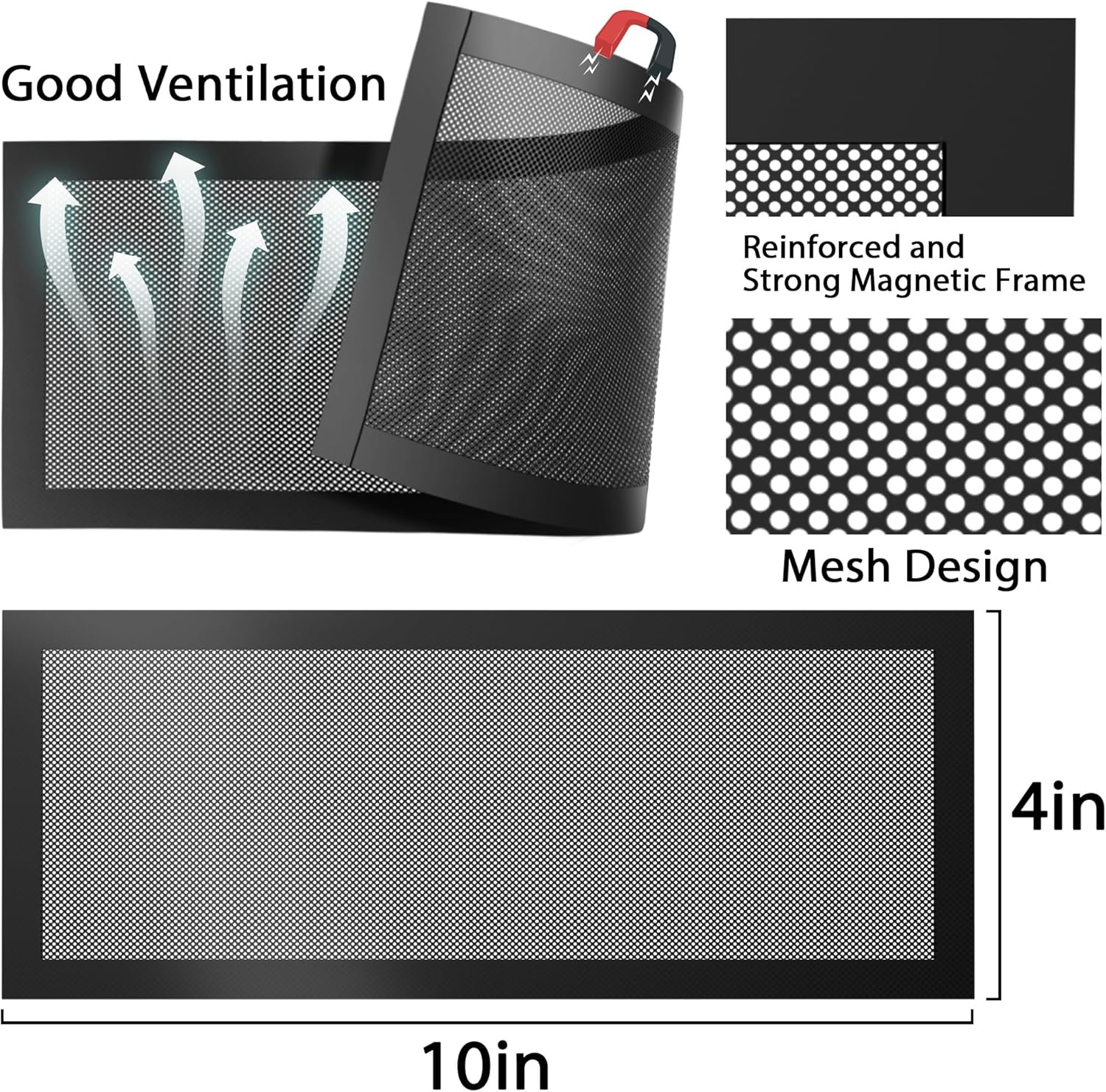 Pack 6 Floor Register 4 x 10 inch with Strong Magnetic Vent Cover,Air Vent Screen Cover,Magnetic PVC Vent Mesh Floor Register Cover Plastic Vent Screen for Wall Ceiling Floor Catch Debris Hair Filters