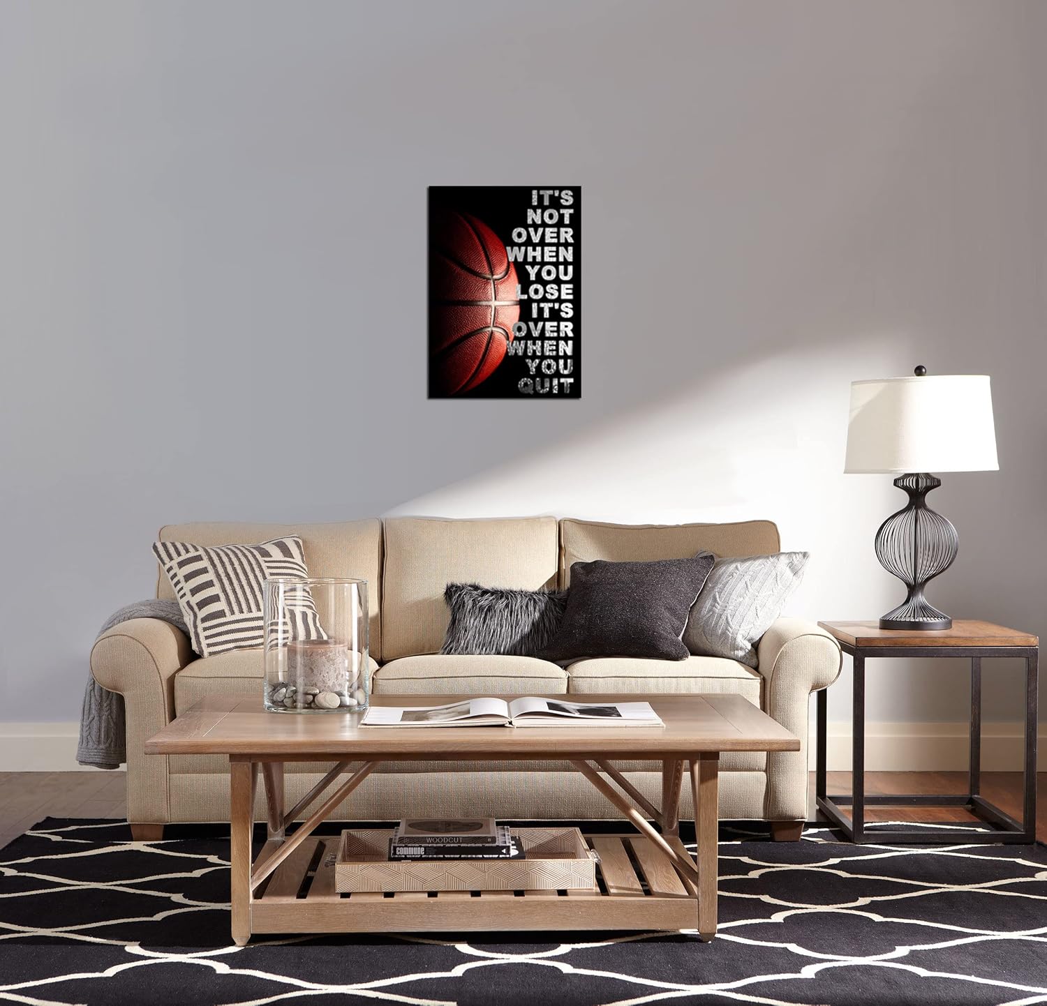 Basketball Quotes It's Not Over When You Lose It's Over When You Quit Inspirational Canvas Wall Art Framed for Office Kids Boys Room Home Decor-24 inchx32inch