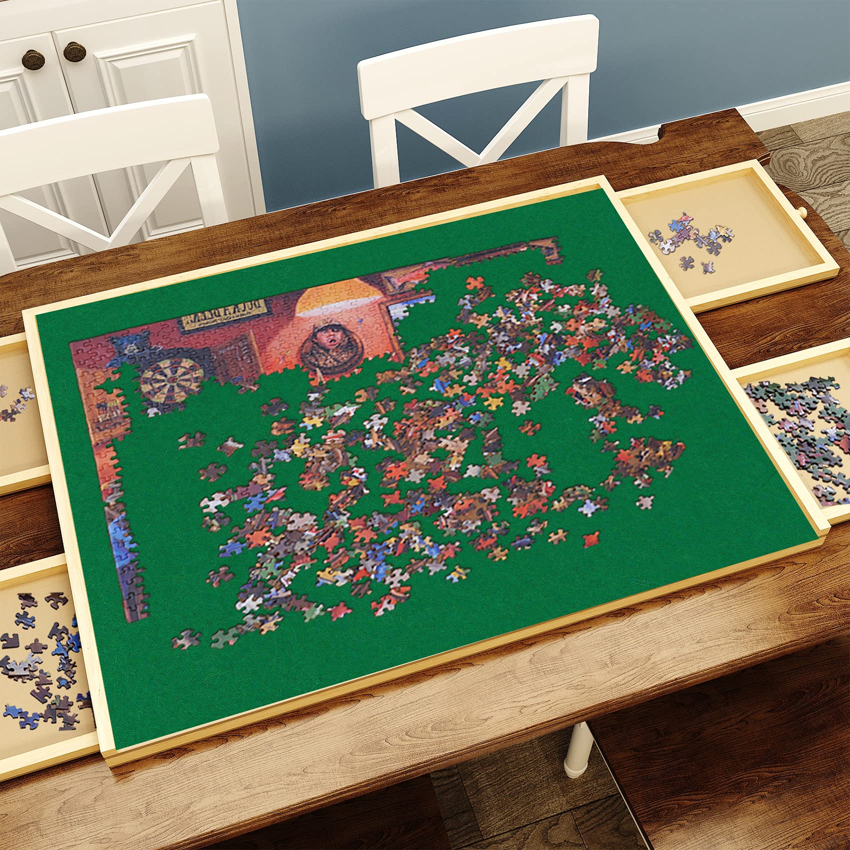 Premium - Tavola puzzle con feltro antiscivolo per 1500 puzzle in legno con cassetti
