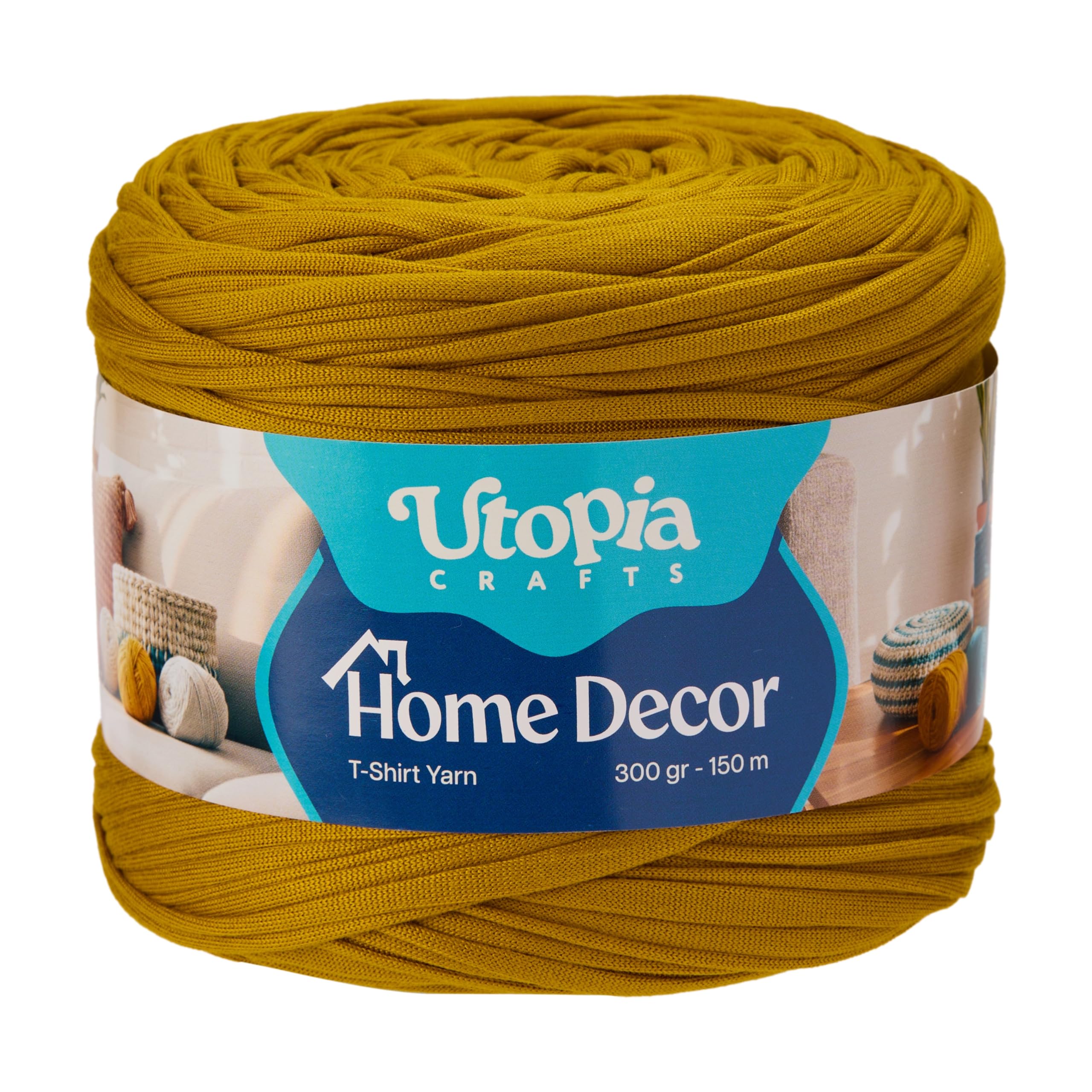 Utopia Crafts T-Shirt Yarn for Crocheting Bags & Baskets - Chunky Yarn for Crochet, Tshirt Tube Ribbon, 300g 150m, 5-7mm Jersey Cord (Mustard)