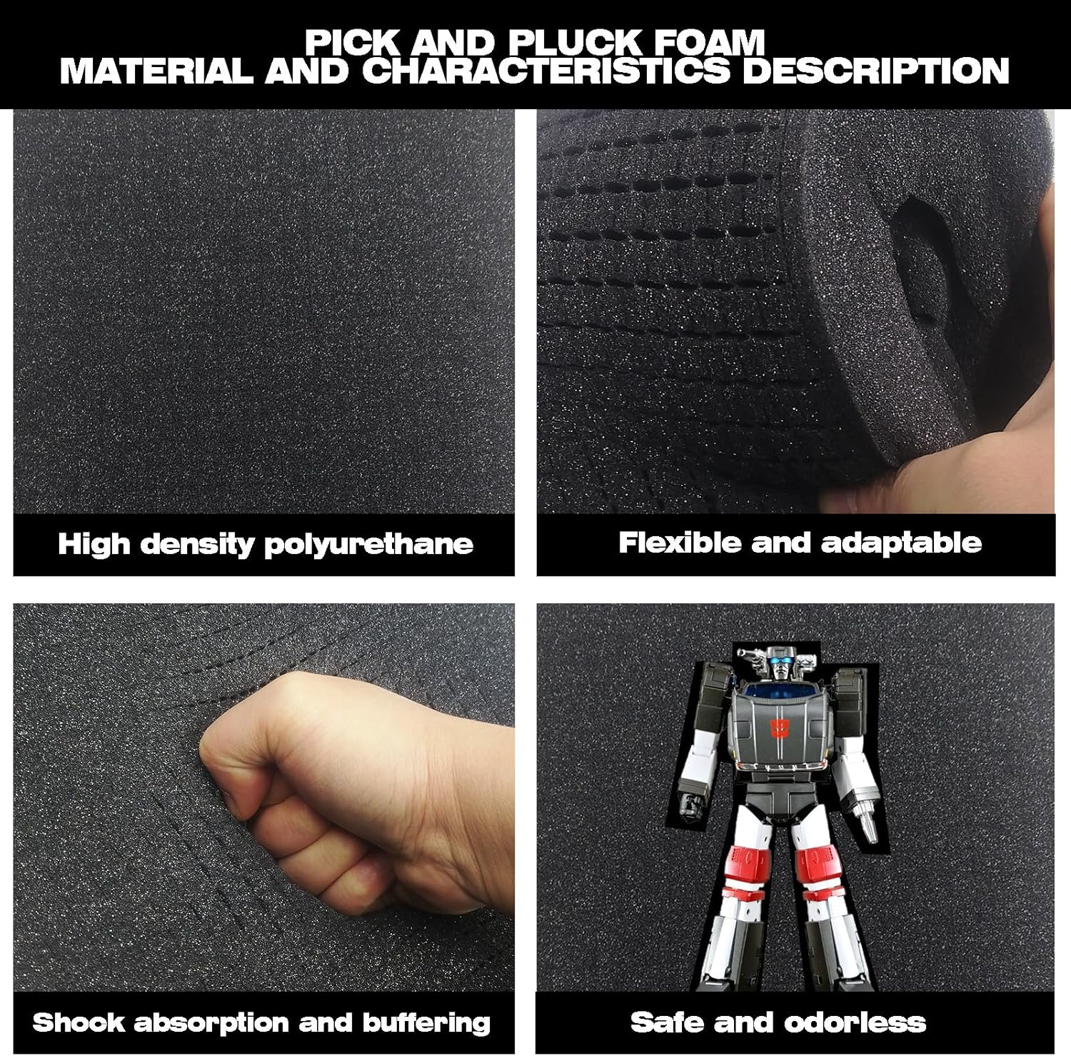 KYHSOM 4 Pack Pick and Pluck Foam 16x12x2 Inch - Pre-Cubed Cell Polyurethane Sheets for Tool Box, Camera, Craft and Protective Case Liner Organizer