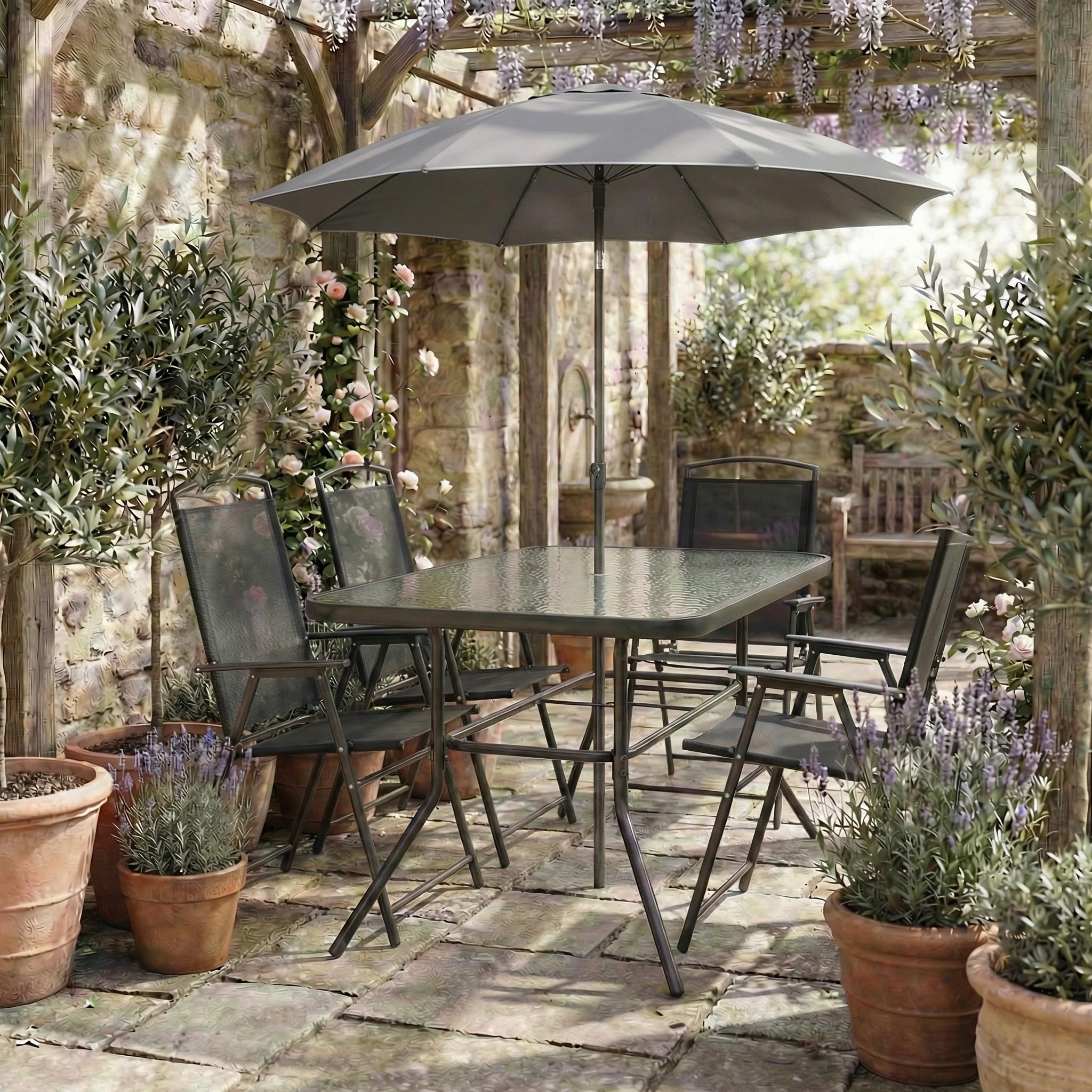 VCM Gartentisch aus Glas und Metall | Esstisch | Maße ca. H. 70 x B. 110 x T. 55 cm | Anthrazit | Balkontisch Gartenmöbel 110x55
