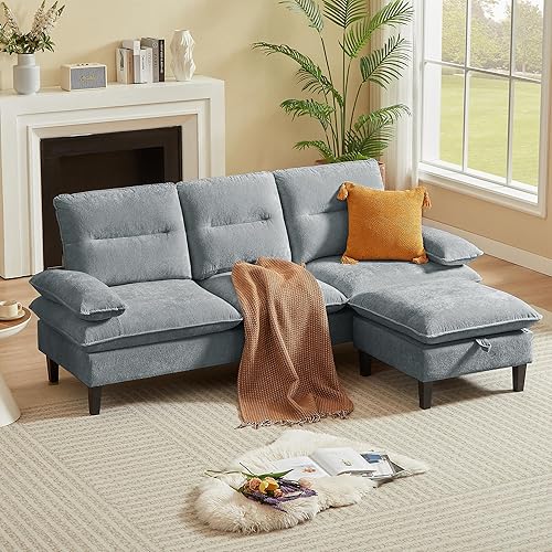 Miniatura 9 de Sofá Seccional Convertible de 101", Sofá en Forma de U, Sofá de 4 Plazas con Otomana de Almacenamiento, Cómodos Sofás Seccionales de Tela de Lino