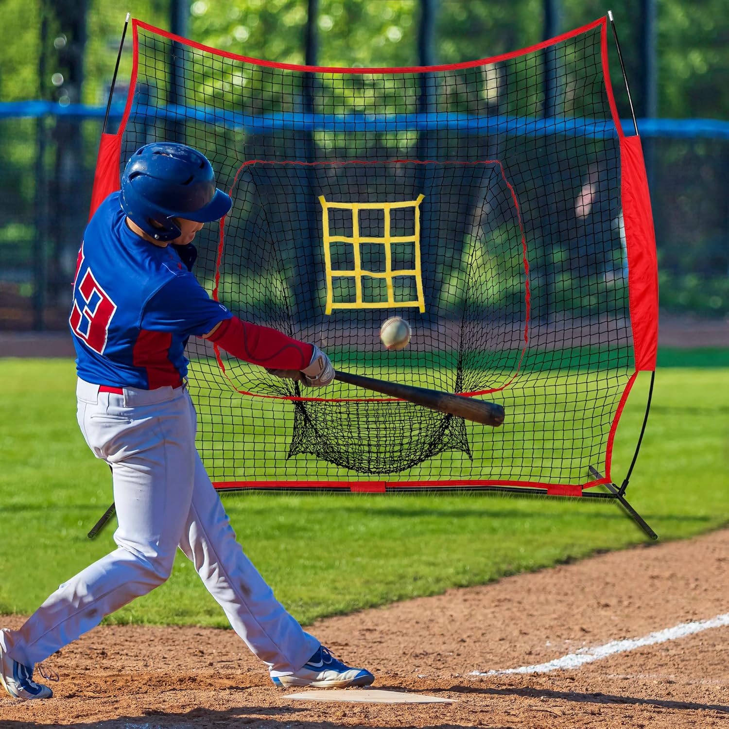 F2C 7'x7' Baseball and Softball Practice Net Portable Hitting Pitching Net with Strike Zone Target, Bow Frame and Carry Bag , Baseball Equipment Great for All Skill Levels : Sports & Outdoors