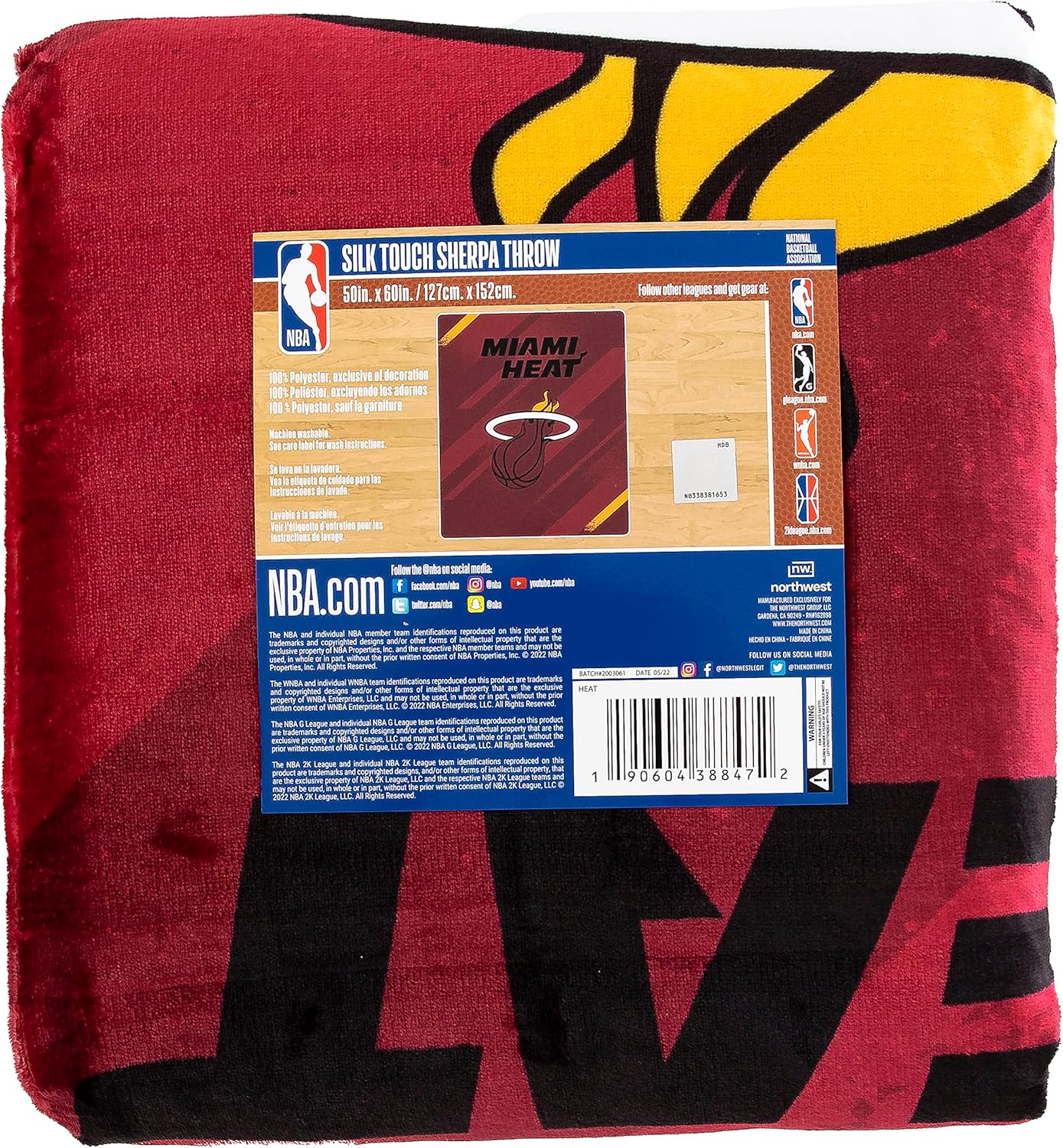 Northwest NBA Silk Touch Sherpa Throw Blanket 50 X 60, Miami Heat