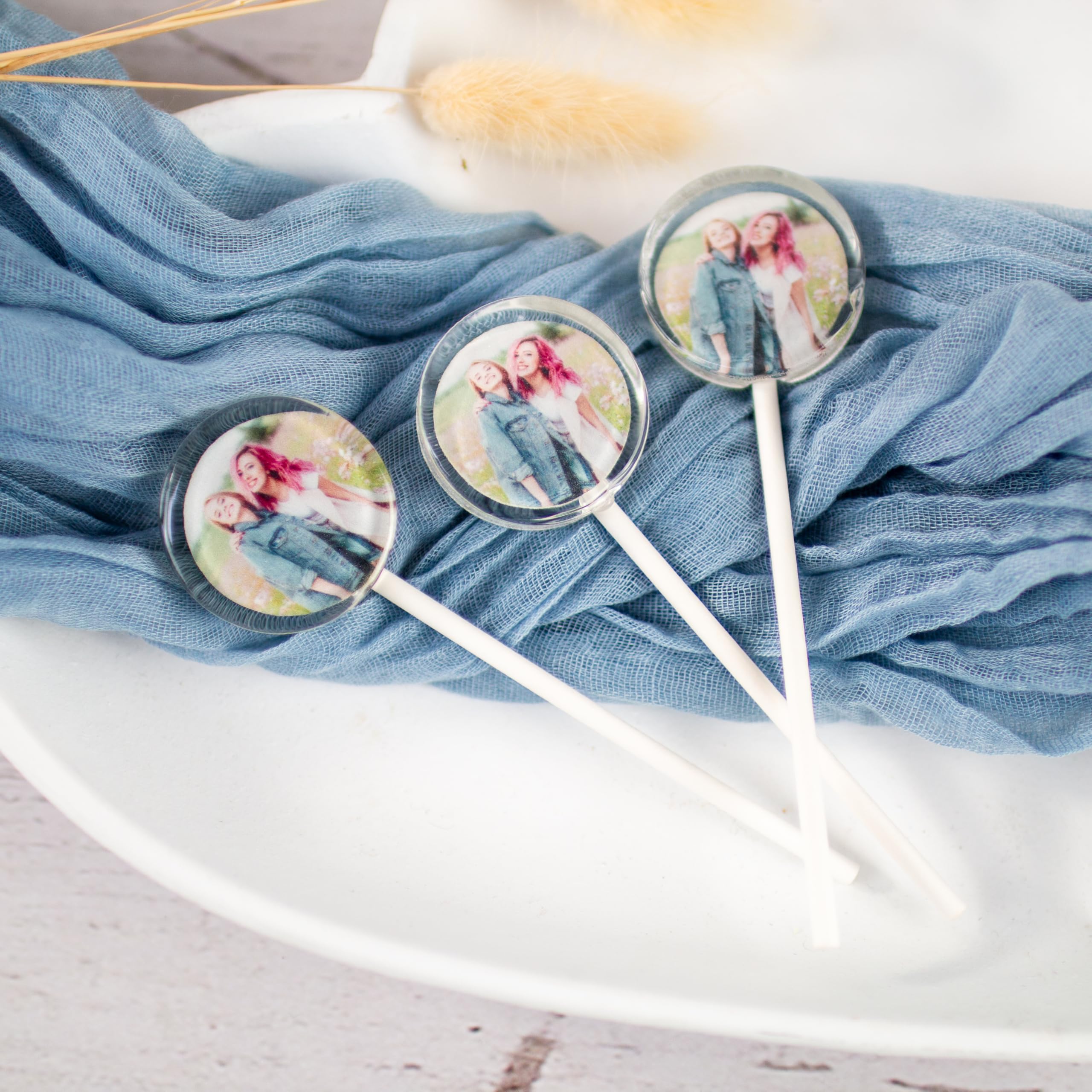 Salon Buck Fotololli – Personalisierter Lolli mit eigenem Bild, Logo oder Motiv – Essbarer Druck in brillanten Farben – Individuelles Geschenk für Feiern, Events & Werbung (3,3cm, 250, stück)