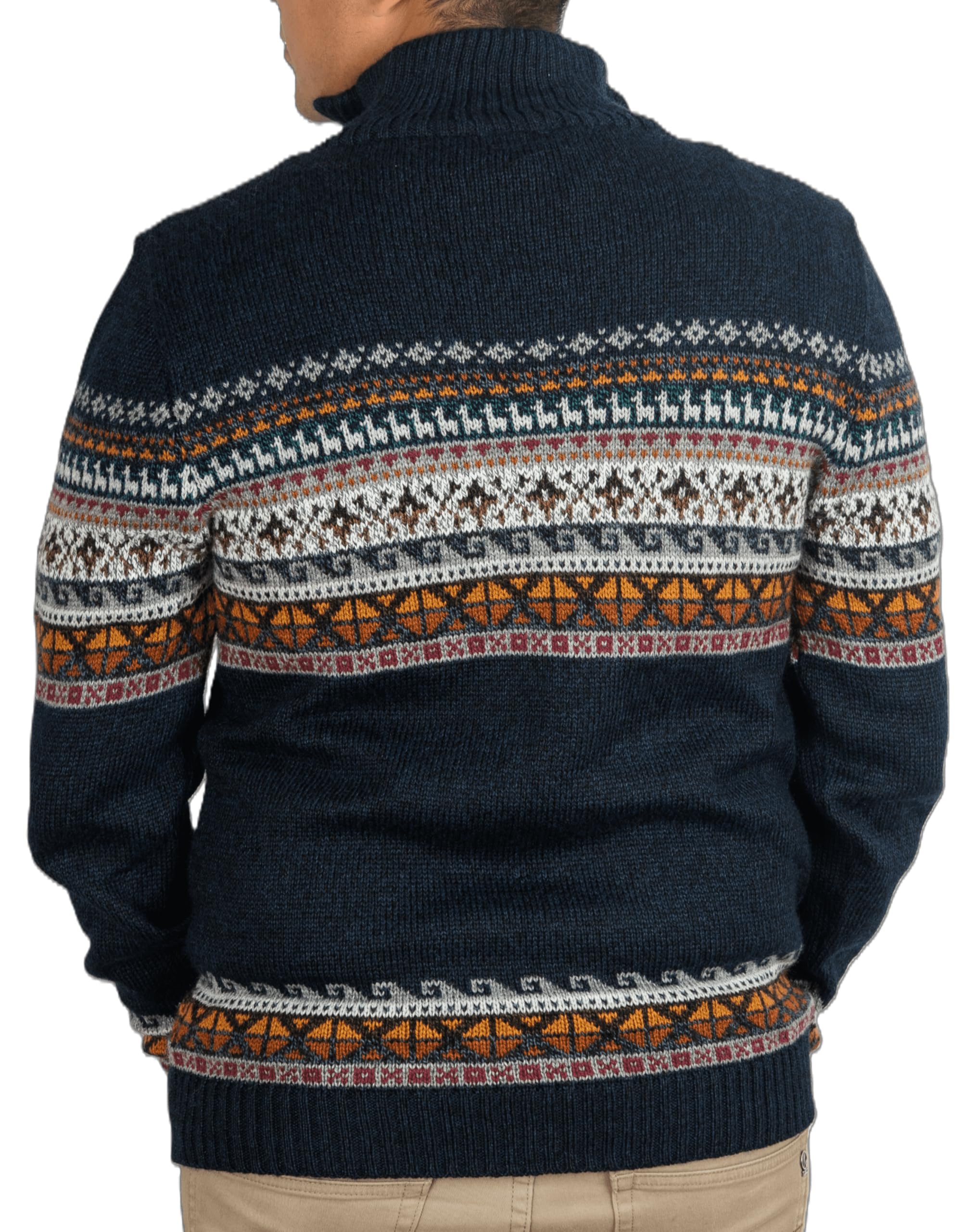 DILUKA Alpaka Pullover Herren (M) - Handgefertigter Anden Strickpullover mit Halb-Reißverschluss, Warmer Wollpullover aus Peru im Inka Muster, Weich & Atmungsaktiv