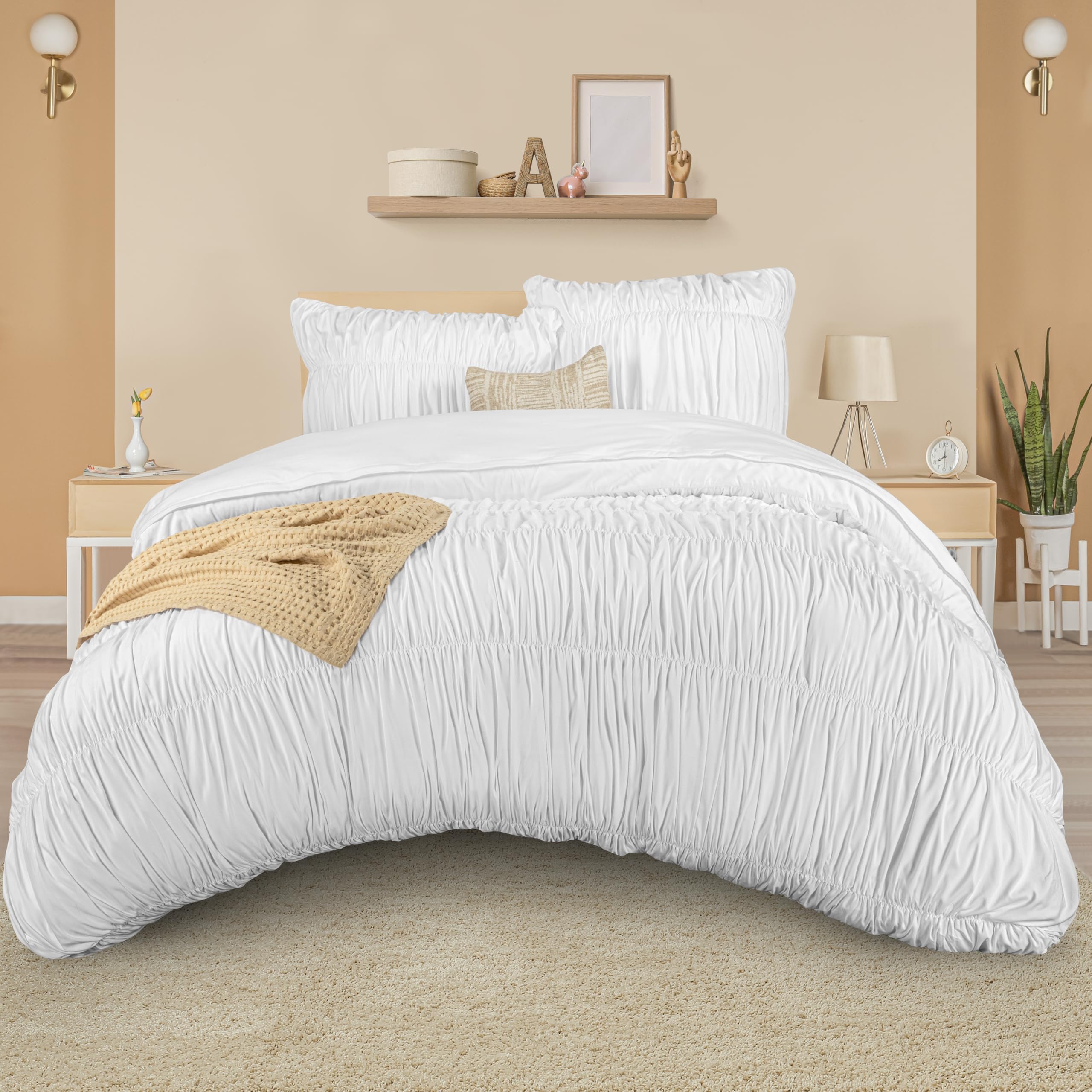 Utopia Bedding Fruncido Funda Nordica Cama 150 - Juego de Funda Nórdica de Microfibra Poliéster Fruncido 220x240 cm y 1 Funda de Almohada 65x65 cm (Blanco)