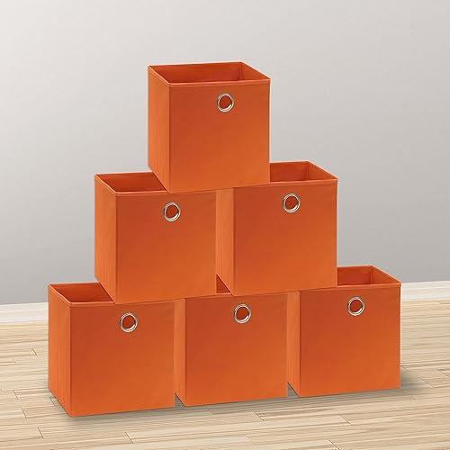 Miniatura 7 de SIMPLE HOUSEWARE Contenedores de almacenamiento plegables con asas, 11 pulgadas, naranja, paquete de 6, organizadores de cubos de tela para armario