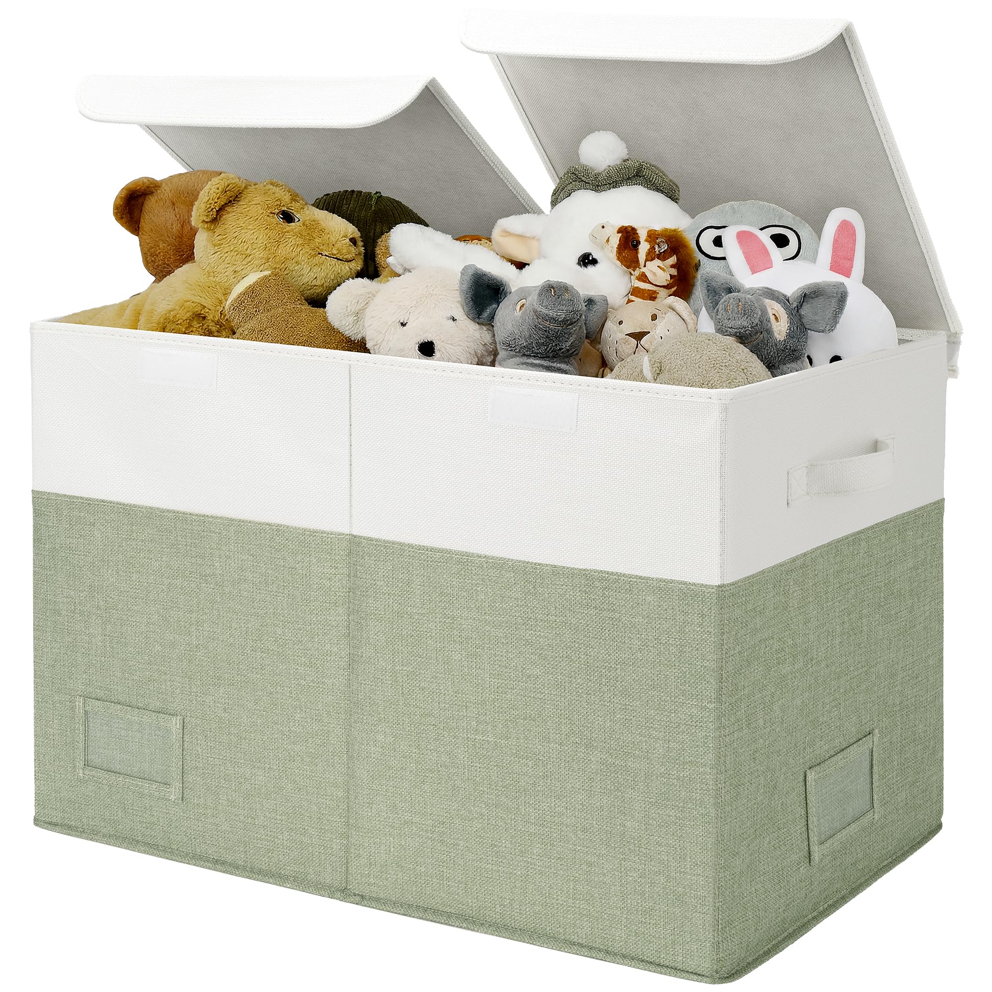 GRANNY SAYS Toys Storage Box, Pack of 1 Large Toy Box for Storage, Toy Organiser with Lid and Handles, Big Toy Basket Chest for Kids Bedroom Organising Barbie Toys Stuffed Animal, White&Green