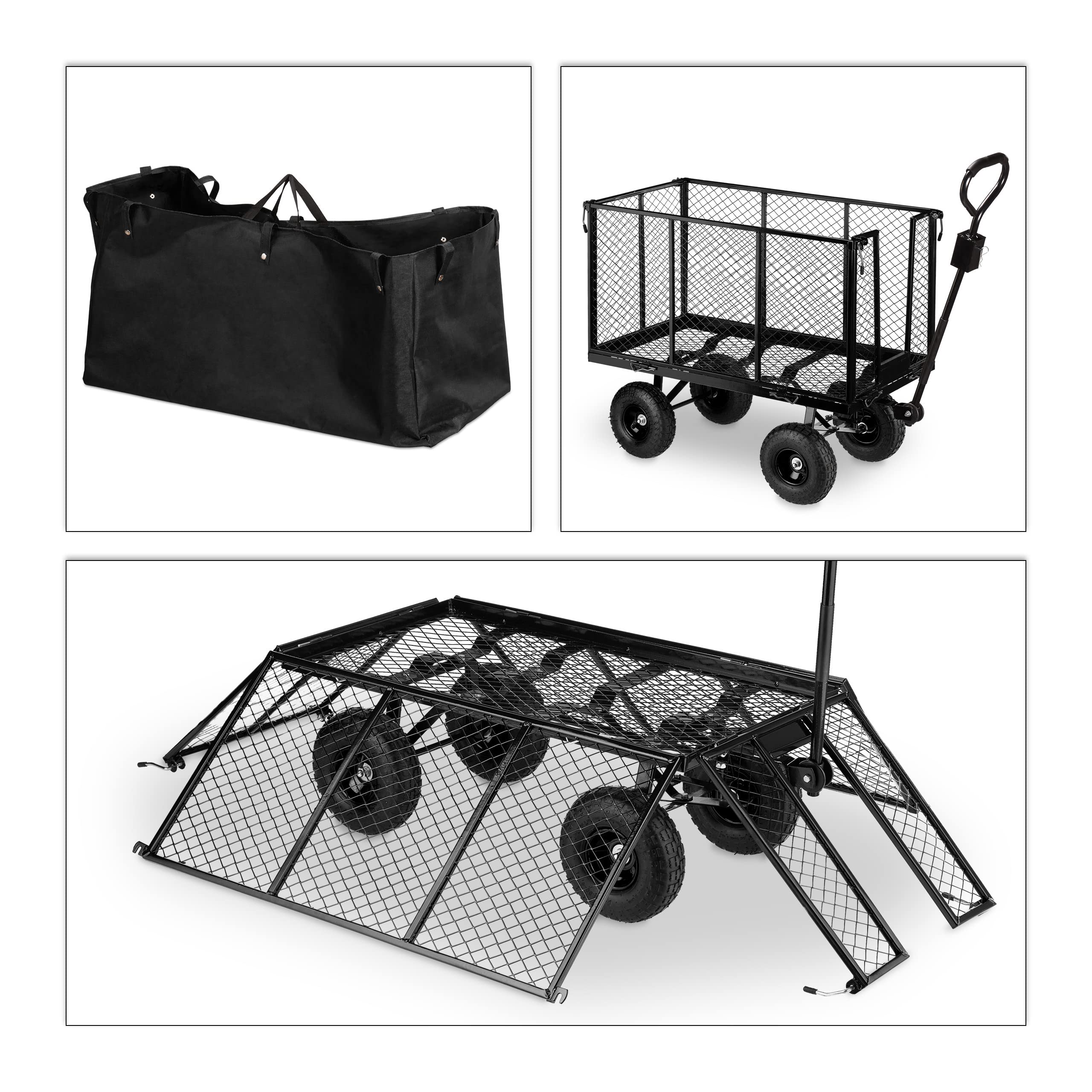 Relaxdays Handwagen, großer Bollerwagen, klappbare Seitenteile, herausnehmbare Plane, mit Griffen, bis 500 kg, schwarz