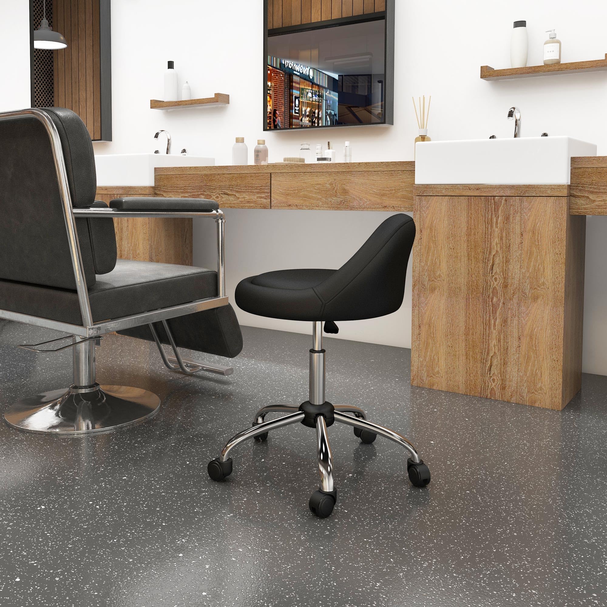 HOMCOM Tabouret à roulettes Tabouret de Travail pivotant 360° Hauteur réglable 53-73 cm Tabouret de Bureau revêtement synthétique Noir