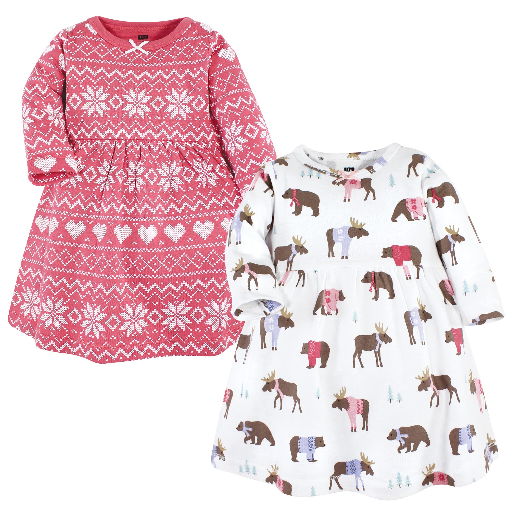 Hudson Baby Infant And Toddler Girl Cotton Dresses, Pink Moose Bear, 5 Toddler-image