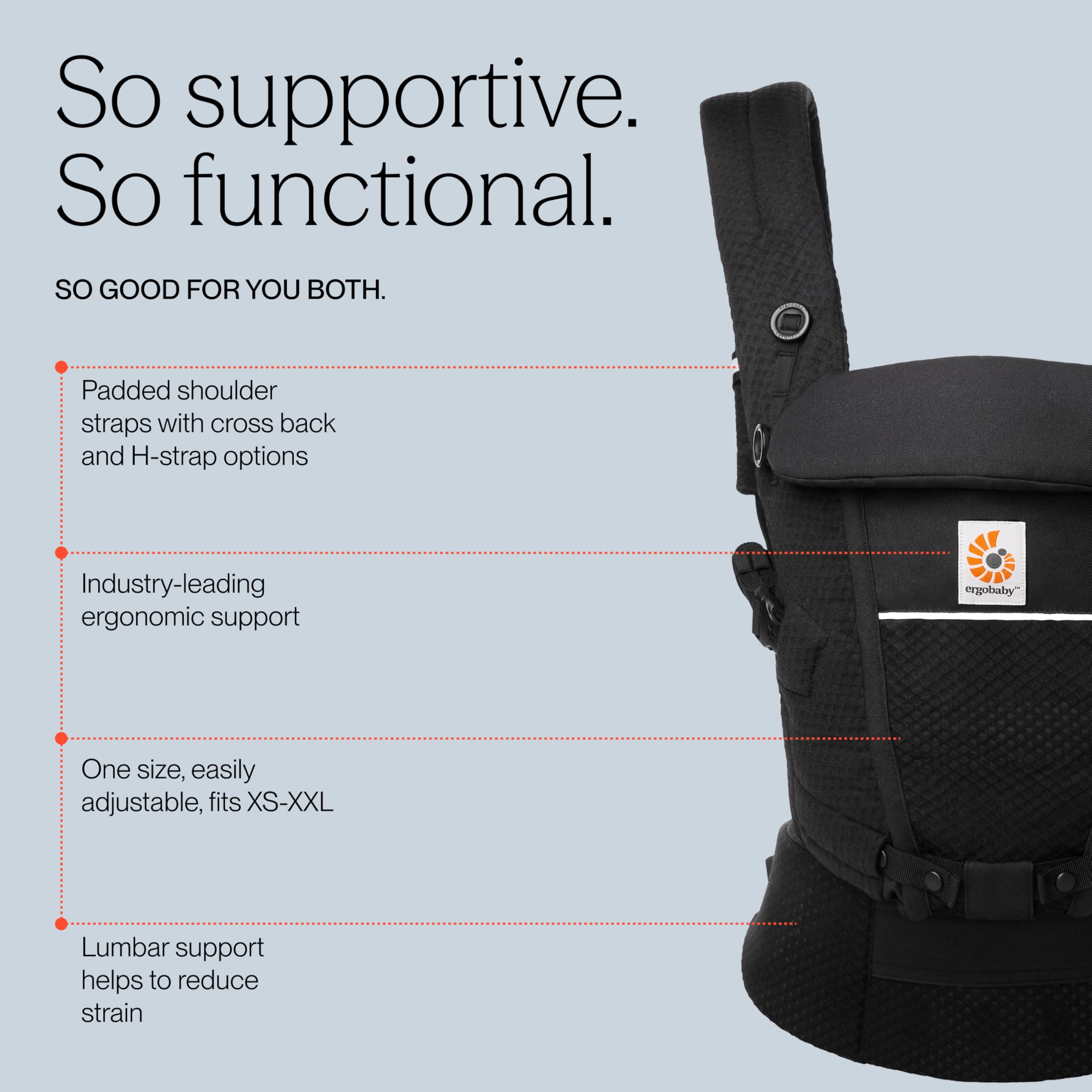 Ergobaby Adapt Baby Carrier for Newborns from Birth, 3 Positions, SoftFlex Mesh, Ergonomic Baby Belly Carrier, Back Carrier, Baby Carrier, Onyx Black - 4