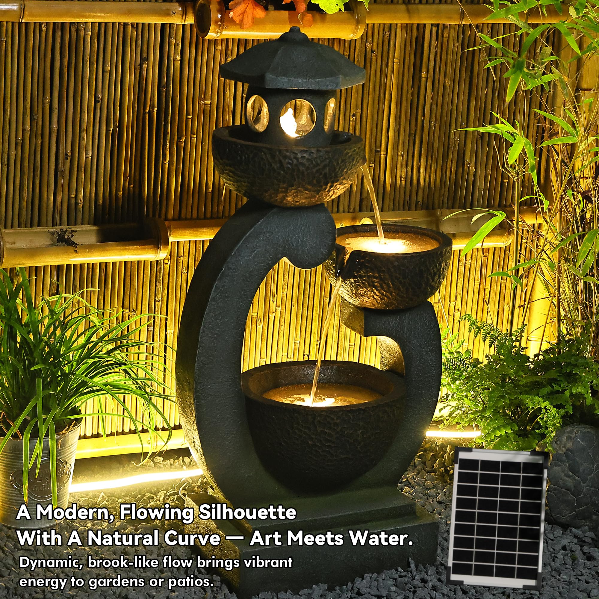 Bumilgar Springbrunnen Solar Gartenbrunnen für Außen mit LED Beleuchtung Zimmerbrunnen Kaskade Brunnen Wasserspiel Wasserfall Brunnen für Garten,Balkon,Terrasse, 89.5x45x27 cm