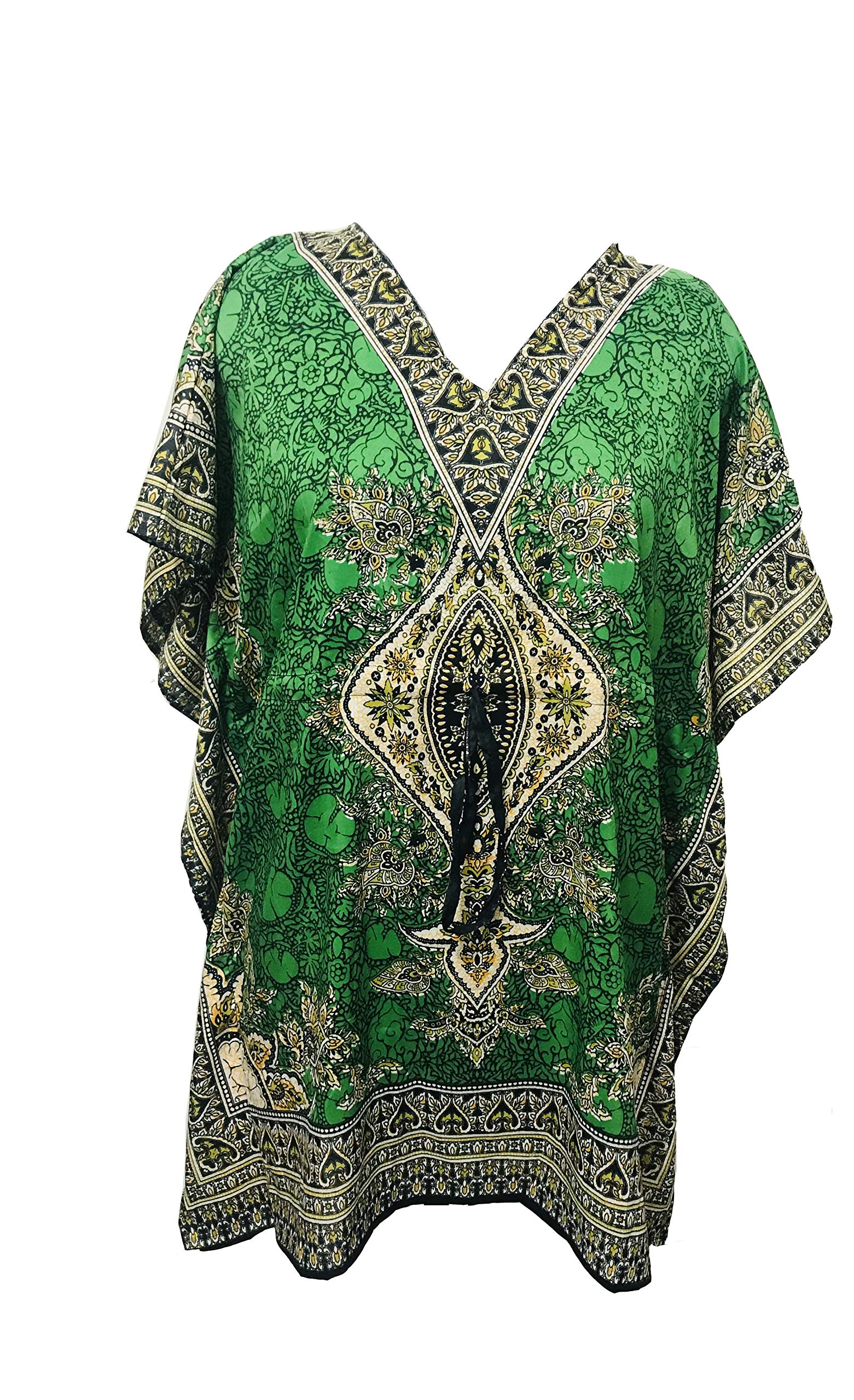 Gavya International Short Kaftan Dresses for Women Caftan for Women V Neck Kimono Beach Maxi Short Sleeve Dress Swimwear Night Dress Cover Up Beach Tunic Dress Green