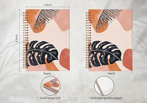 Miniatura 5 de NEGIGA Cuaderno abstracto bohemio botánico tropical de hoja de palmera con formas aleatorias forradas en espiral, cuaderno de 8.3 x 5.5 pulgadas,