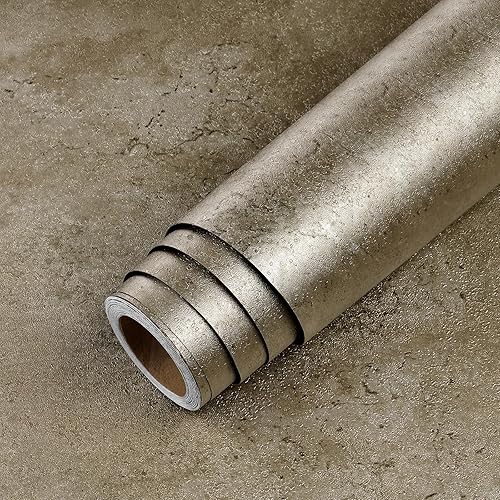 LaCheery Papel tapiz de hormigón marrón metálico, para despegar y pegar, para dormitorio, impermeable, papel de contacto de cemento para paredes,