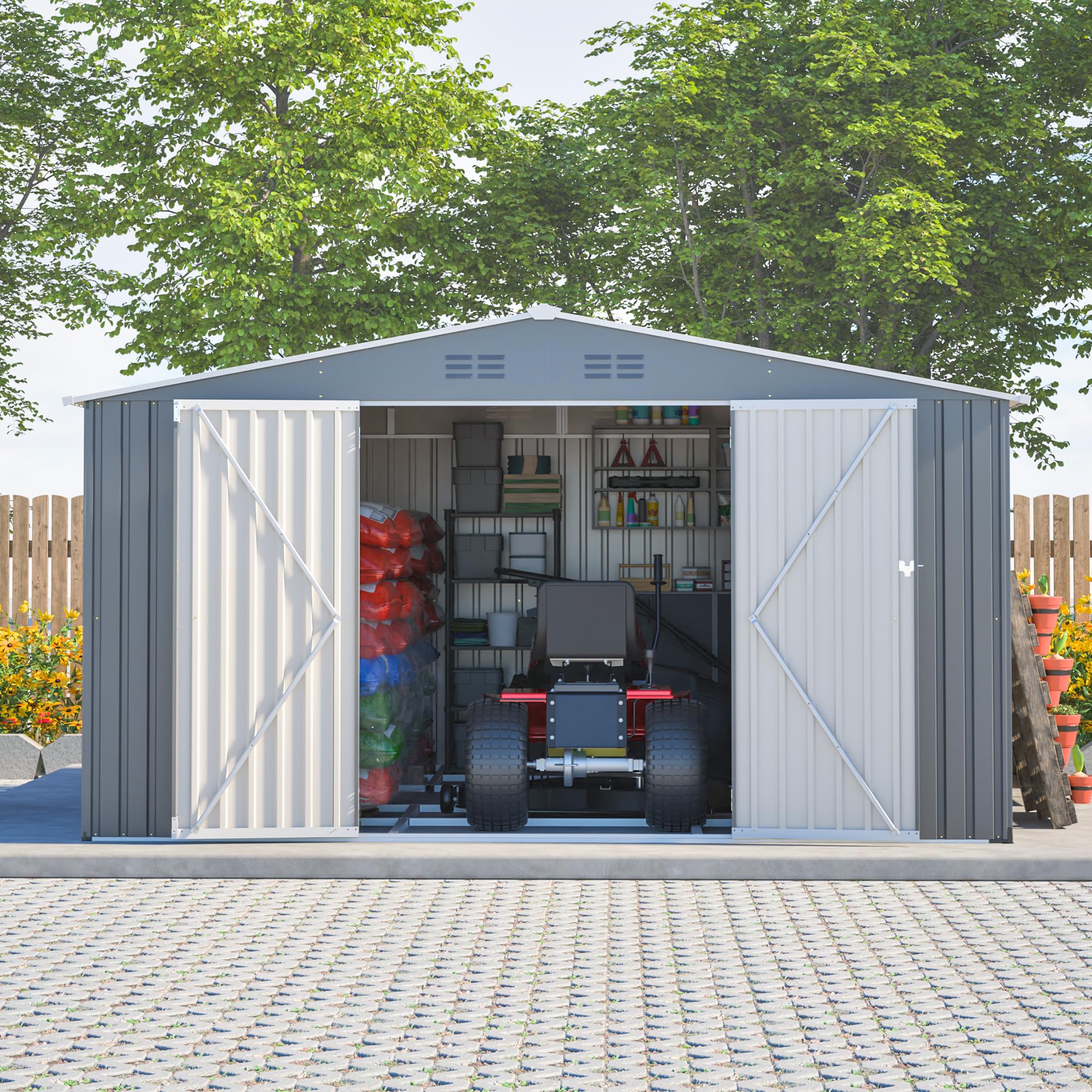 Outdoor Storage Shed, 12 X 14 FT Large Metal Utility Tool Shed