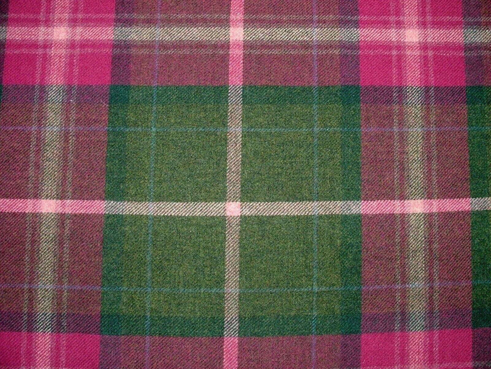 Pandoras Upholstery Pink And Spruce 100% Shetland Wool Tartan Check Upholstery Curtain Cushion Fabric - Per Full Metre