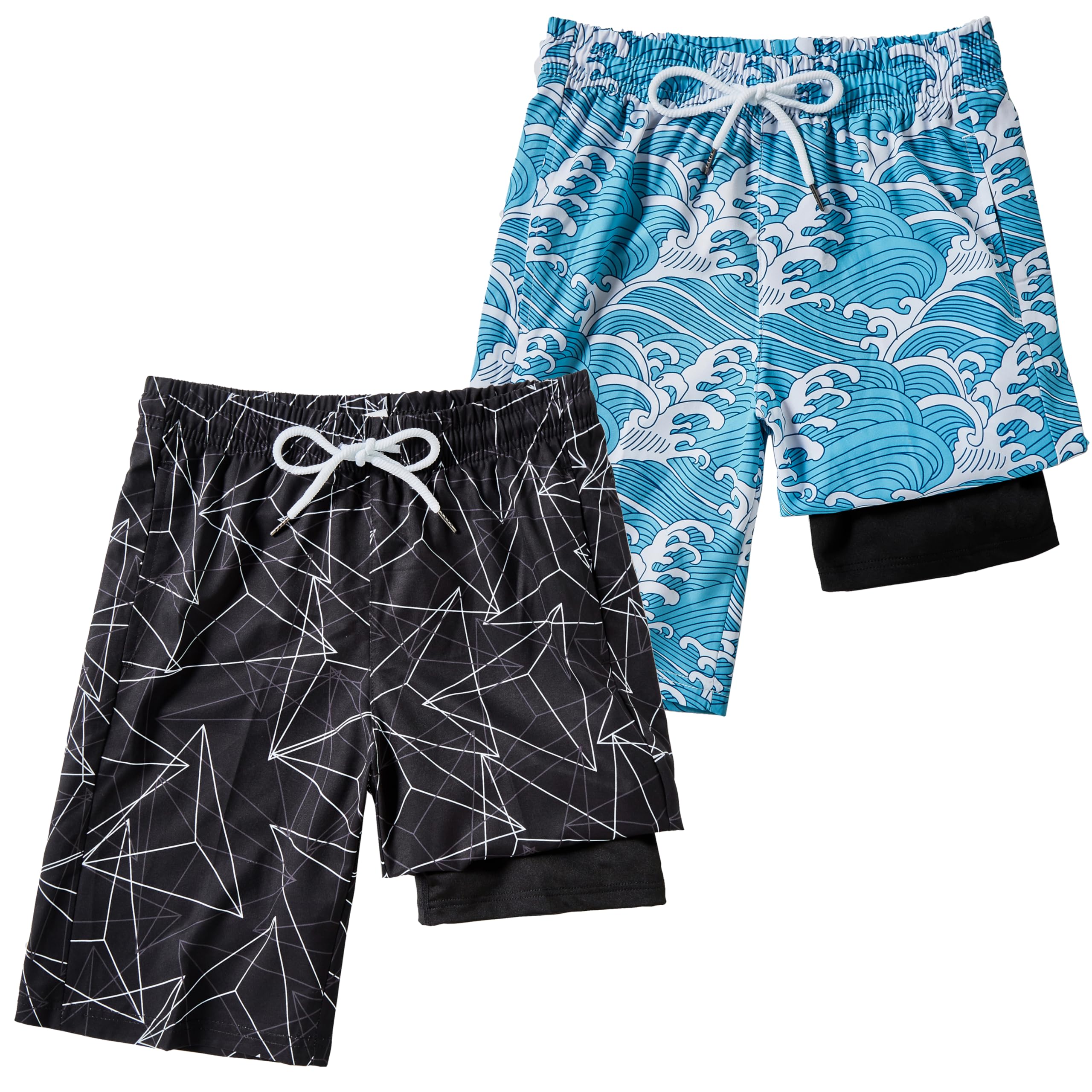 IRELIA 2 Pack Boys 2 in 1 Swim Trunks Boxer Brief Liner Compression Swimming Shorts Quick Dry Swimwear