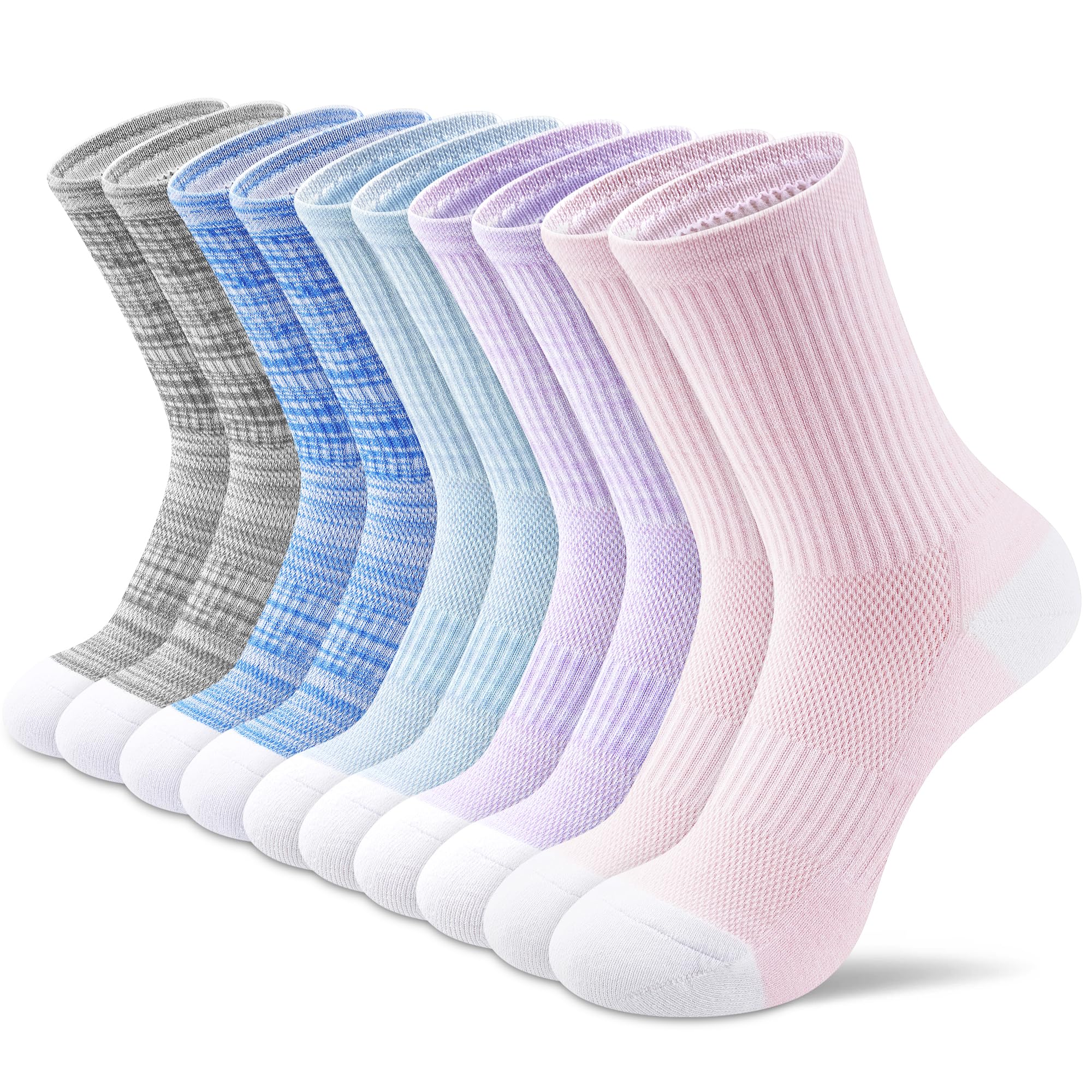 Amutost Crew Socks for Women, Athletic Hiking Running Compression Socks with Cushioned Support