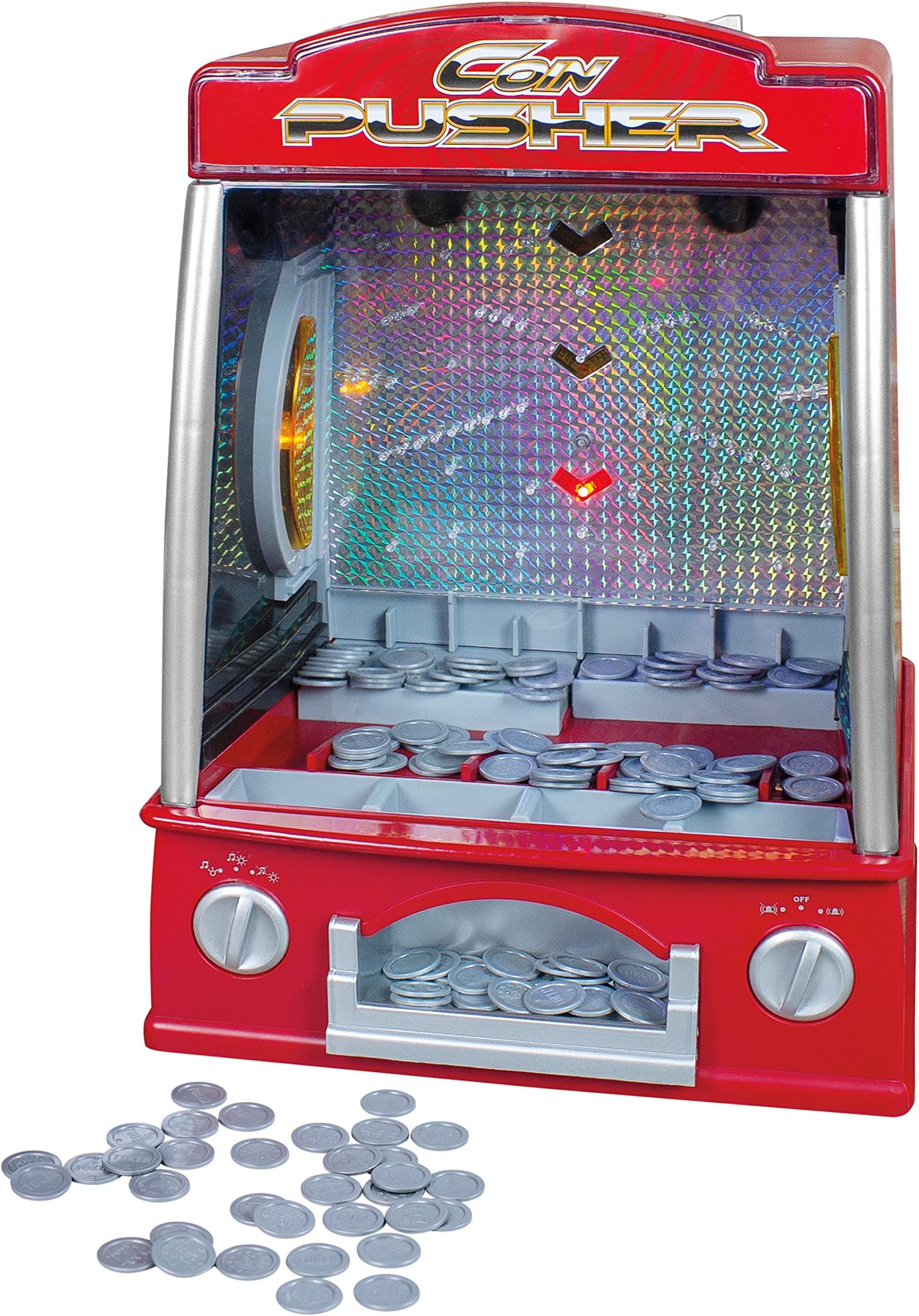 Global Gizmos Arcade Coin Pusher Game Machine Novelty, Fairground Kids, Family 50130, Red