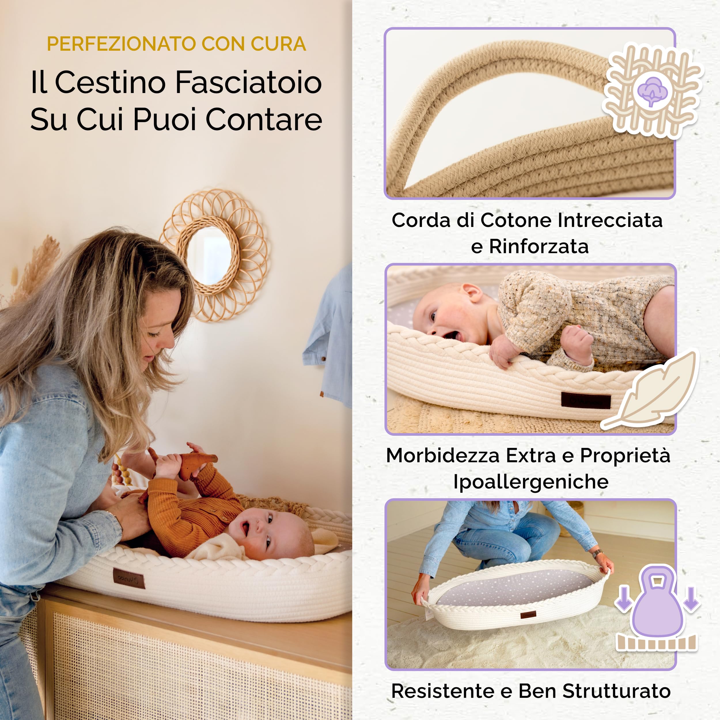 Yunioo Cesta Fasciatoio per Neonato con Materassino Impermeabile e Fasciatoio Portatile Neonato Morbido Cuscino Adatto a Cassettiera e Piano Per il Cambio