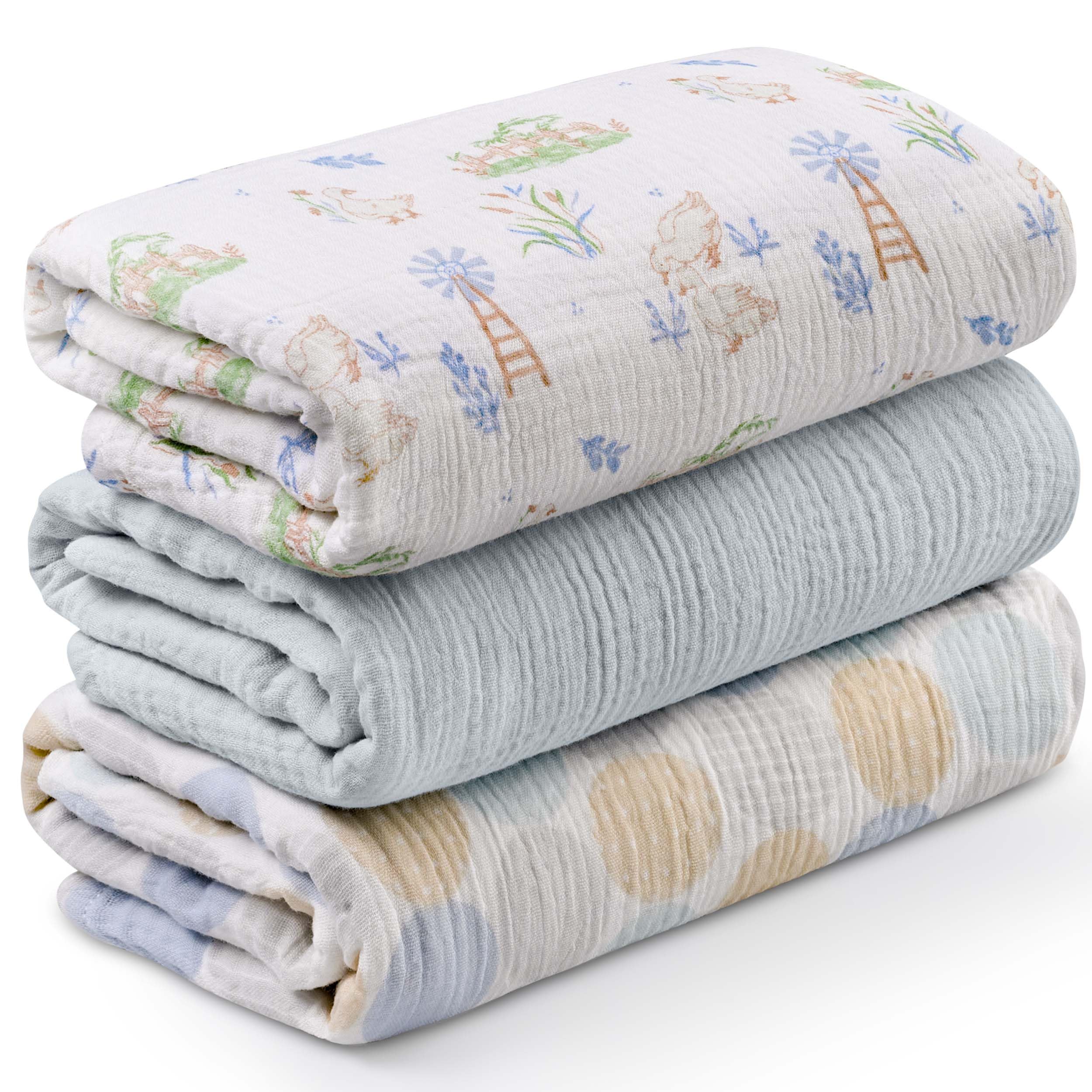 Soarwg Kids Coperta Swaddle per Neonati in Mussola Panni in Mussola per Neonati, Confezione da 3 Coperte in Mussola, Grande 95 x 100cm per Baby Shower Anatra